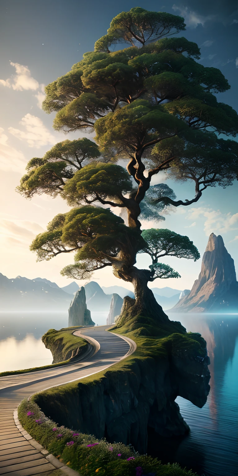 masterpiece, best quality, high quality, extremely detailed CG unity 8k wallpaper, scenery, outdoors, sky, cloud, day, no humans, mountain, landscape, water, tree, blue sky, waterfall, cliff, nature, lake, river, cloudy sky,award winning photography, Bokeh, Depth of Field, HDR, bloom, Chromatic Aberration ,Photorealistic,extremely detailed, trending on artstation, trending on CGsociety, Intricate, High Detail, dramatic, art by midjourney
