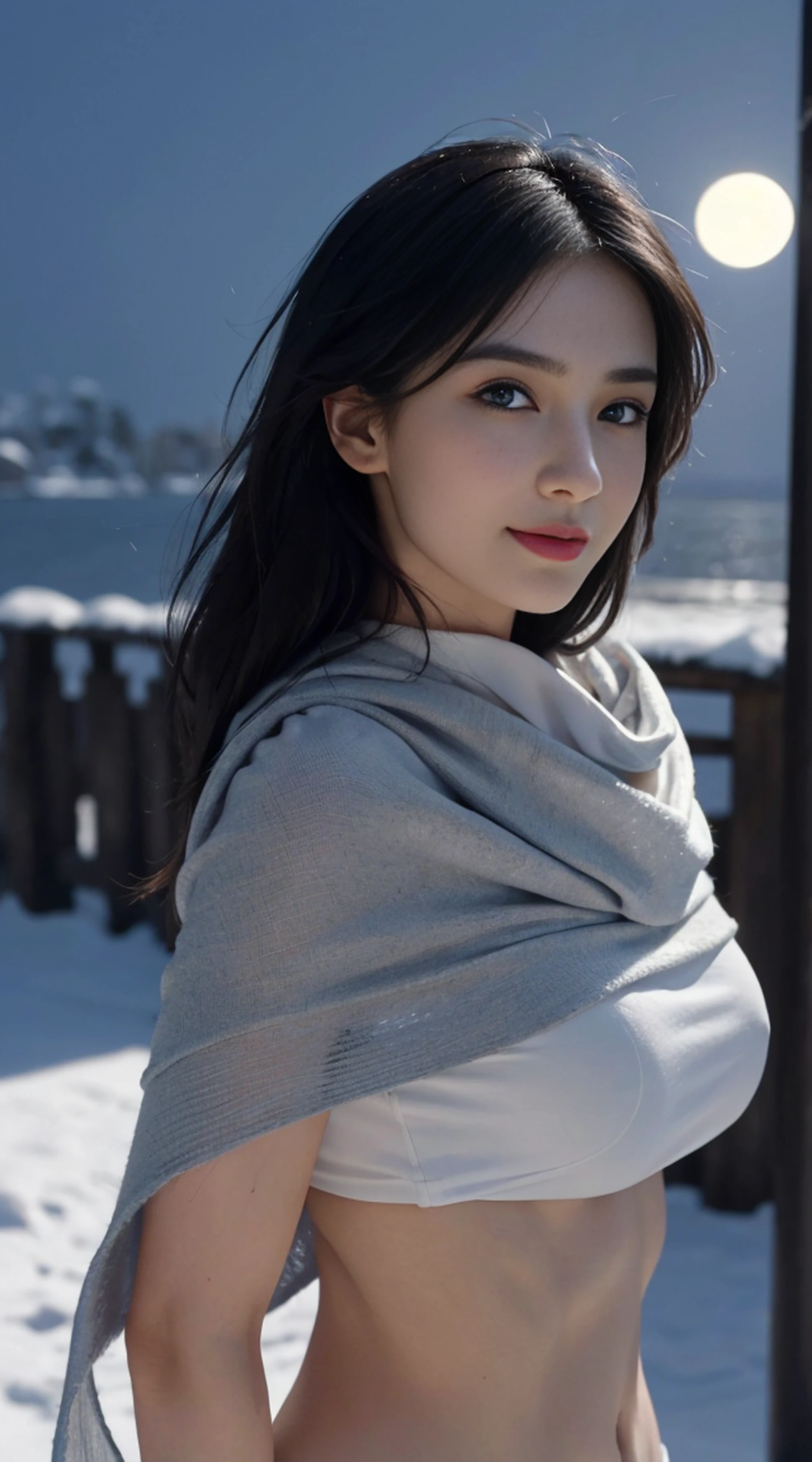 (to firmware), 1 female, 20-year-old, 7 head and body, (cute face), (ideal body proportions), modern old town view, ((lolita costume)), (((red muffler))), Wet, white skin, Thinness, black hair, long hair, beautiful feet, small ass, thin legs, surrealism, cinematic lighting, Depth of the bounds written, one person's perspective, f/1.8, 135mm, nffsw, table top, Accurate, anatomically correct, rough skin, Super detailed, advanced details, high quality, award-winning, 最high quality, High resolution, 8K,naked,big breasts