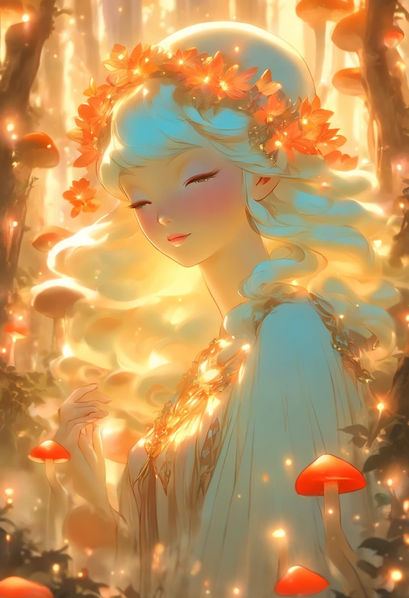 (best quality,ultra-detailed),mushroom forest queen goddess,ethereal,enchanted forest,beautiful detailed eyes,beautiful detailed lips,flowing gown,graceful pose,fairy wings,halo of light,magical crown,glowing mushrooms,whispering trees,mystical atmosphere,soft sunlight filtering through leaves,dreamlike colors,fantasy art,whimsical,mythical,otherworldly,lush vegetation,serene expression,alluring presence,harmony with nature,dancing with butterflies,luminous glow,transcendent beauty,majestic presence,enchanted beings,ethereal glow,tranquil aura,peaceful ambiance