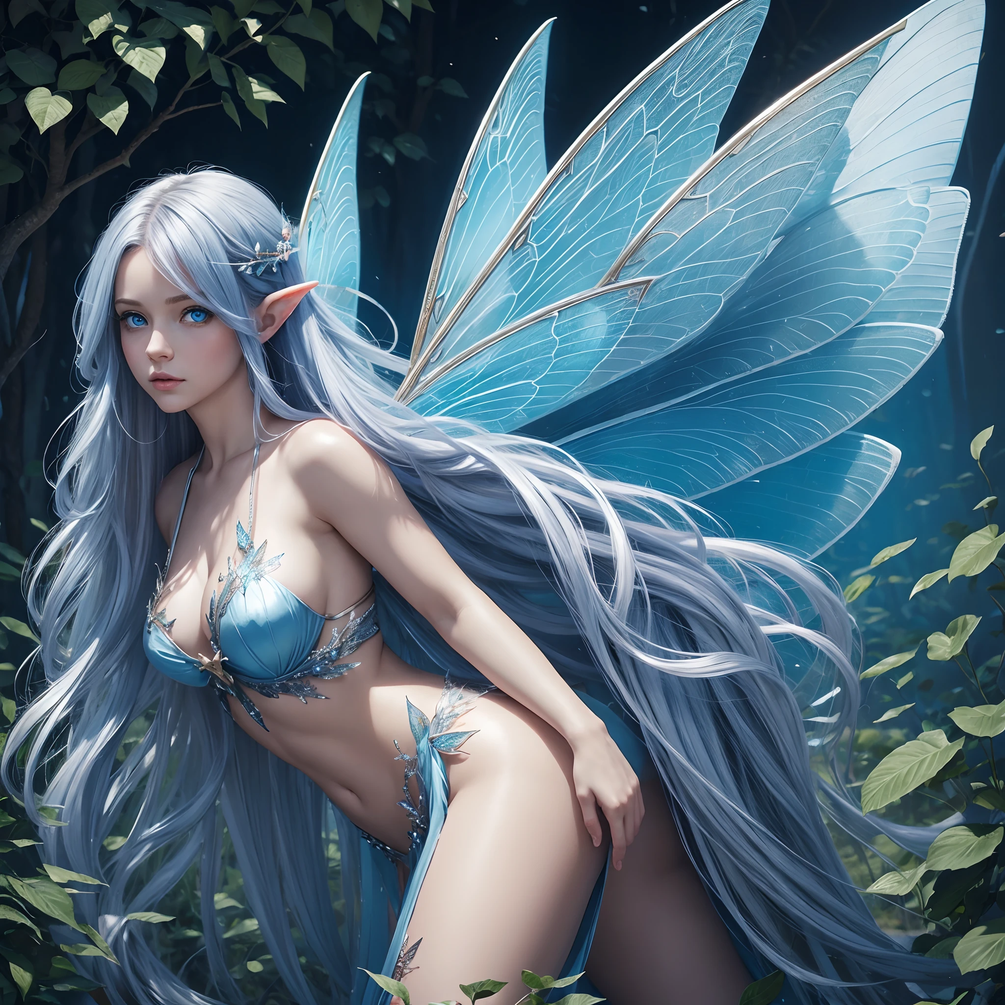 (((Fairy female))), blue eyes, long hair, giant wings, portrait, masterpiece.