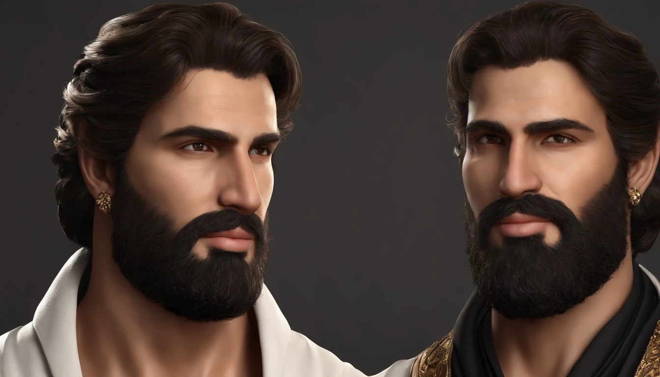 Digital realistic front pose looking image of a most attractive sun god, age 30, face fair, very attractive, handsome, romantic , wisdom full attractive mesmerizing divine eyes looking in front pose, sharp nose, smiling lips , have long loose golden hairs, elegant beard. Body appearance elegant, stout, masculine, dynamic, looks mighty like a handsome greek god, wears a white robe, detailed realistic looking avatar.