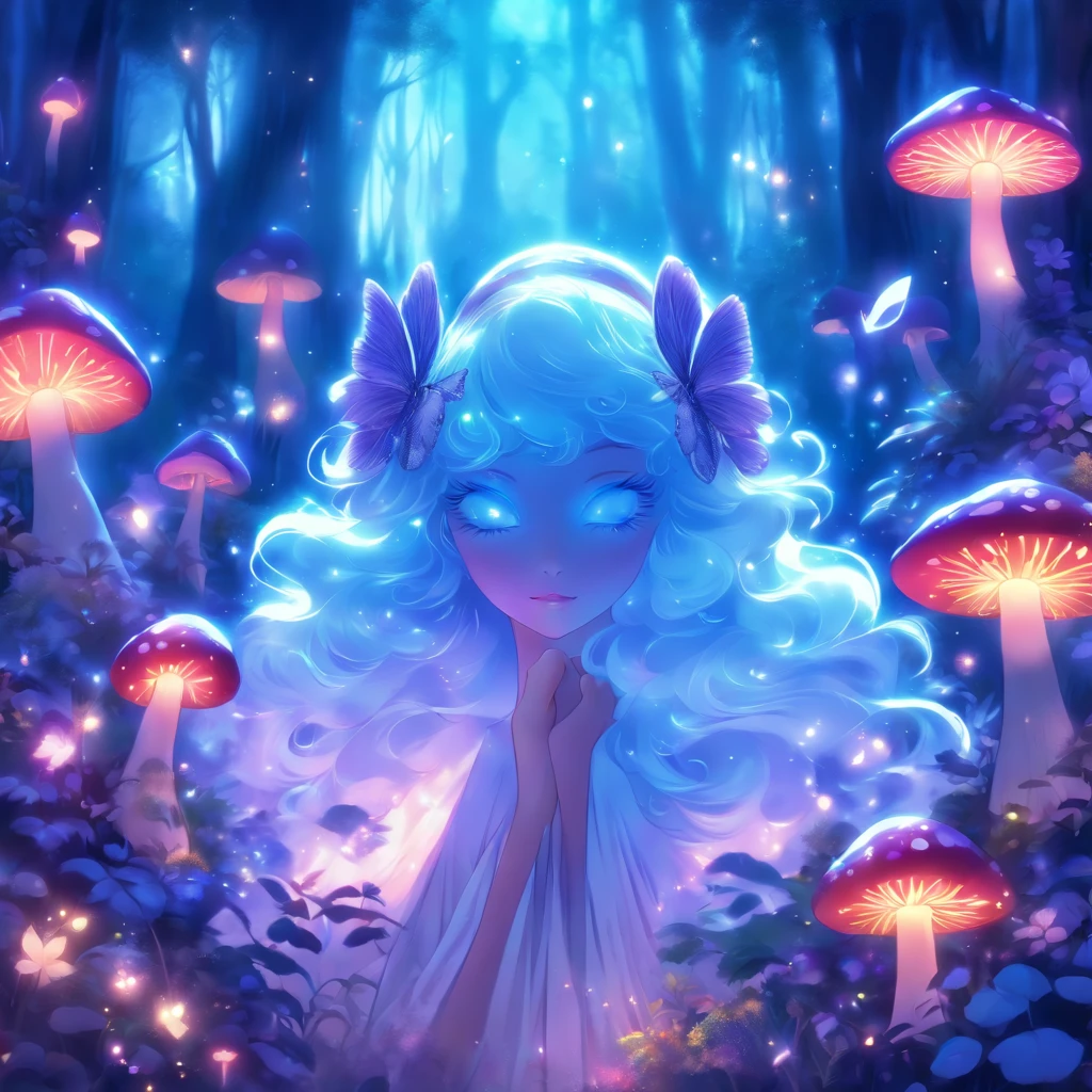 (best quality,ultra-detailed),mushroom forest queen goddess,ethereal,enchanted forest,beautiful detailed eyes,beautiful detailed lips,flowing gown,graceful pose,fairy wings,halo of light,magical crown,glowing mushrooms,whispering trees,mystical atmosphere,soft sunlight filtering through leaves,dreamlike colors,fantasy art,whimsical,mythical,otherworldly,lush vegetation,serene expression,alluring presence,harmony with nature,dancing with butterflies,luminous glow,transcendent beauty,majestic presence,enchanted beings,ethereal glow,tranquil aura,peaceful ambiance