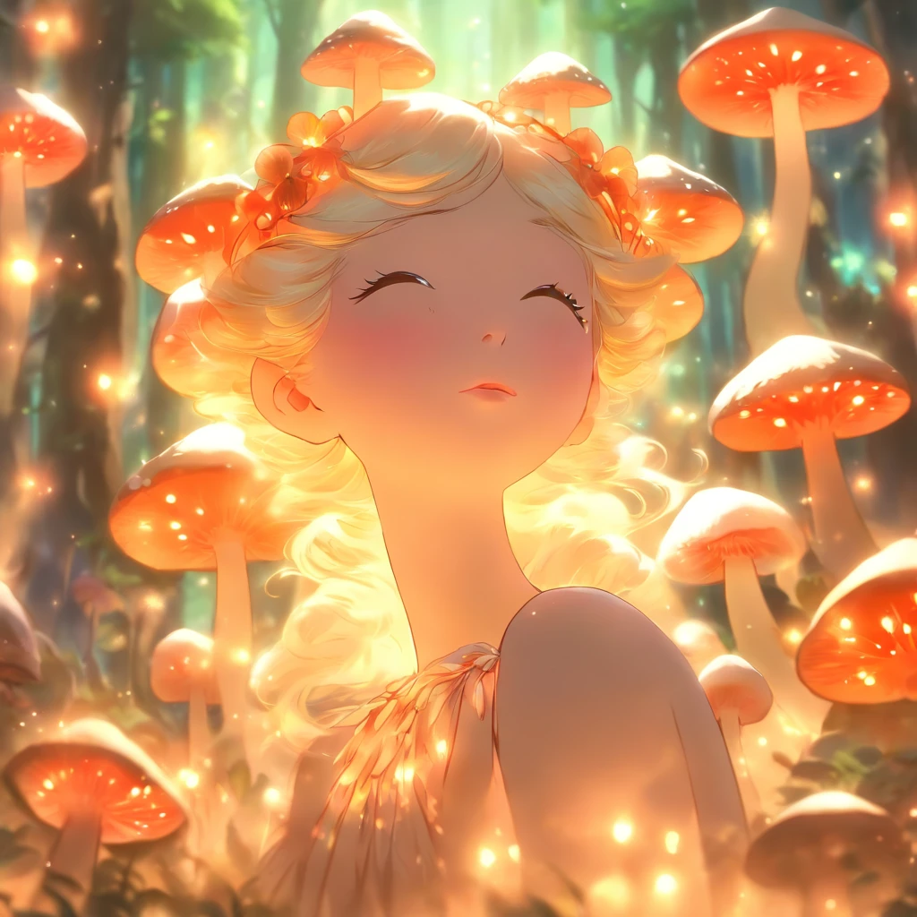 (best quality,ultra-detailed),mushroom forest queen goddess,ethereal,enchanted forest,beautiful detailed eyes,beautiful detailed lips,flowing gown,graceful pose,fairy wings,halo of light,magical crown,glowing mushrooms,whispering trees,mystical atmosphere,soft sunlight filtering through leaves,dreamlike colors,fantasy art,whimsical,mythical,otherworldly,lush vegetation,serene expression,alluring presence,harmony with nature,dancing with butterflies,luminous glow,transcendent beauty,majestic presence,enchanted beings,ethereal glow,tranquil aura,peaceful ambiance