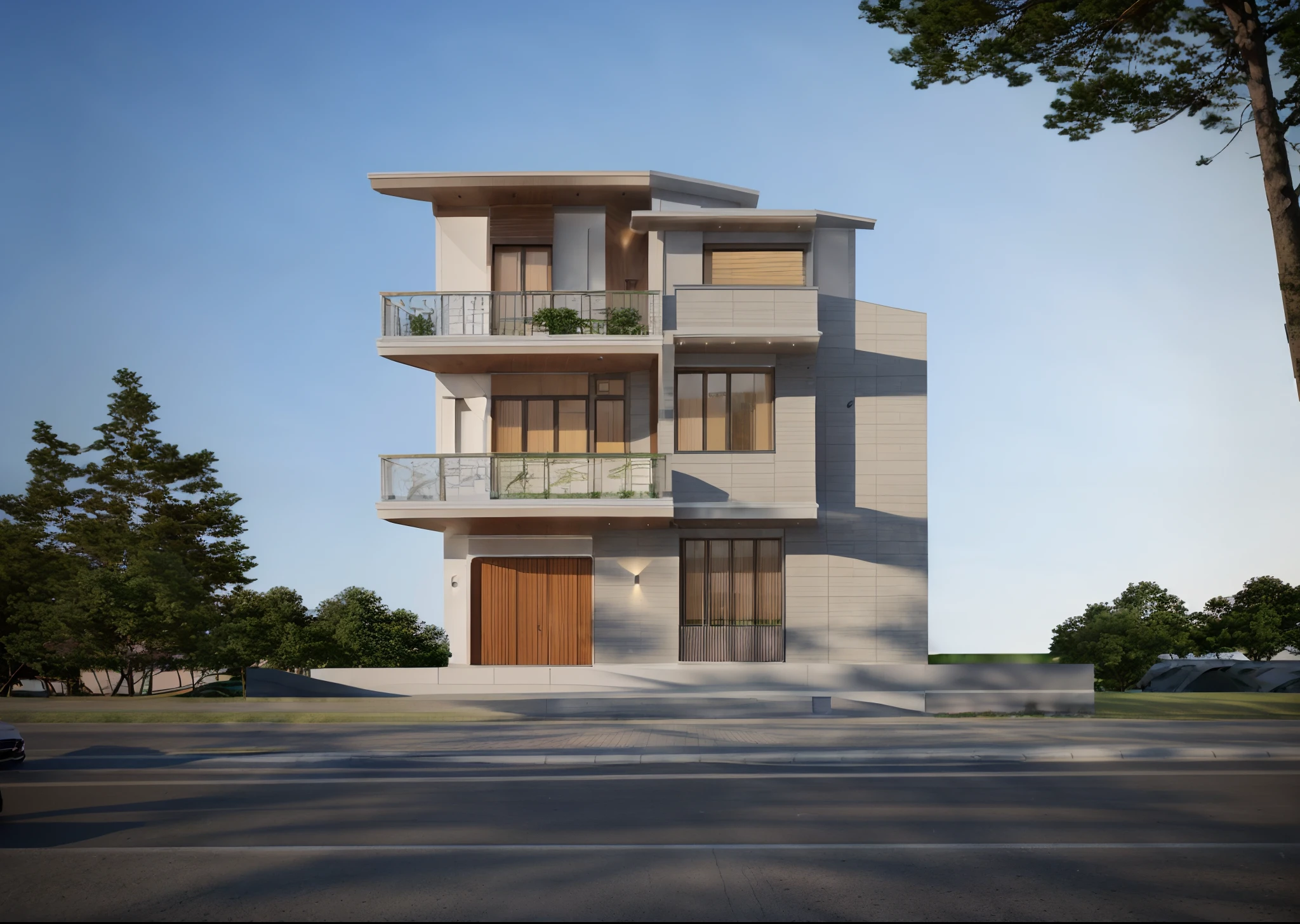 a drawing of a tall building with balconies on the top of it, architectural concept, elevation view, street elevation, in style of simplified realism, concept house, elevation, frontview, architectural illustration, front elevation, perspective view, residential design, architectural section, complete house, street level view, concept drawing, architecture concept, from street level, front perspective
