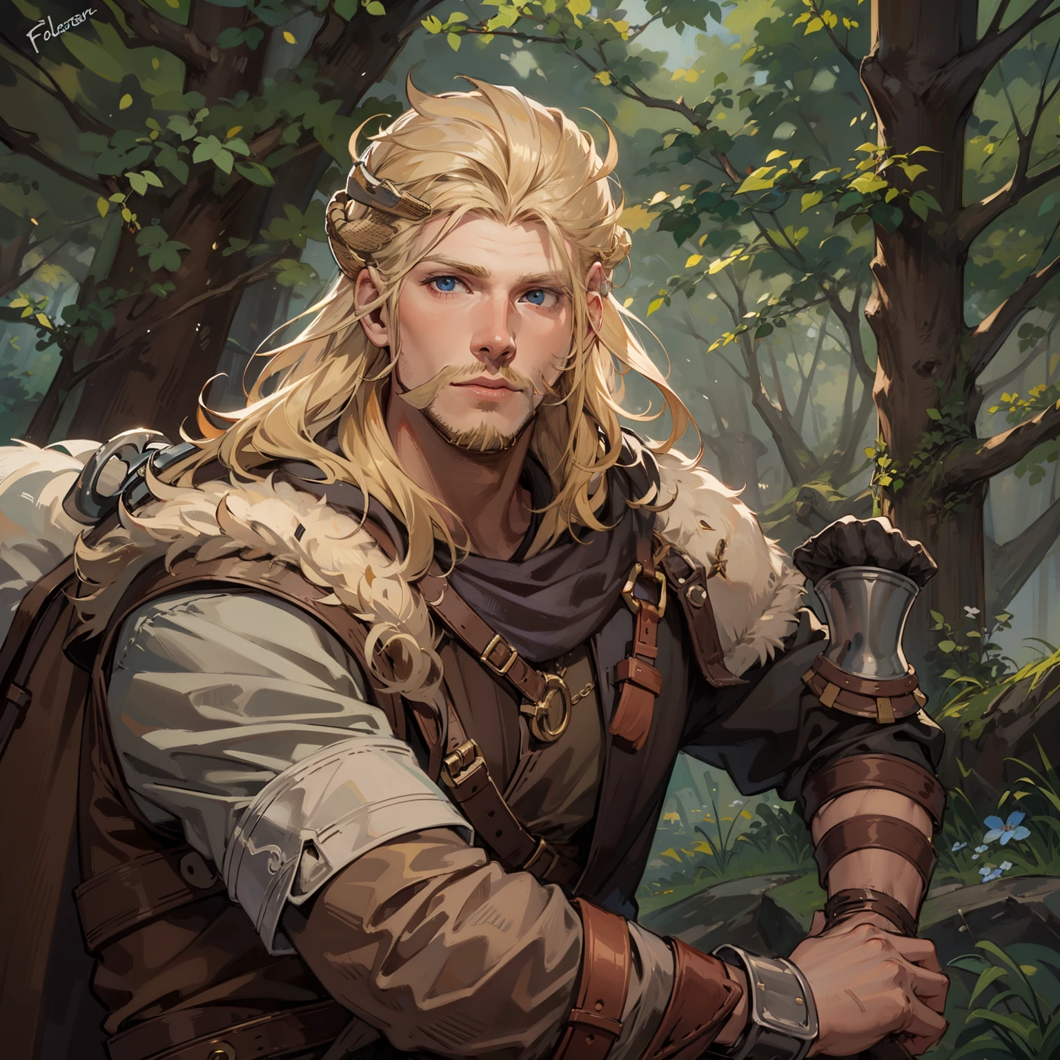 Viking Blond Man. Florest background