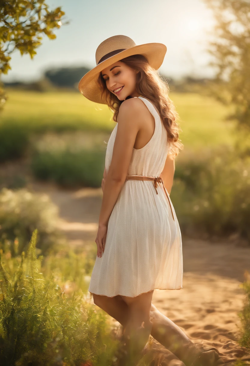 knee high socks,sundress,no panties,:0.9,exposed pussy,outdoors,sunhat,sunny day,natural lighting,cute girl,cute smile,garden scenery,vibrant colors,playful pose,recreational environment,soft breeze,grass field,flowerbed,relaxed atmosphere,gentle sunlight,morning sunshine:gettyimages style attire,high quality illustration,crisp details,realistic rendering,professional artistry,immersive experience,high resolution,profound depth,meticulous craftsmanship,brilliant shades,subtle highlights,harmonious composition,artistic interpretation