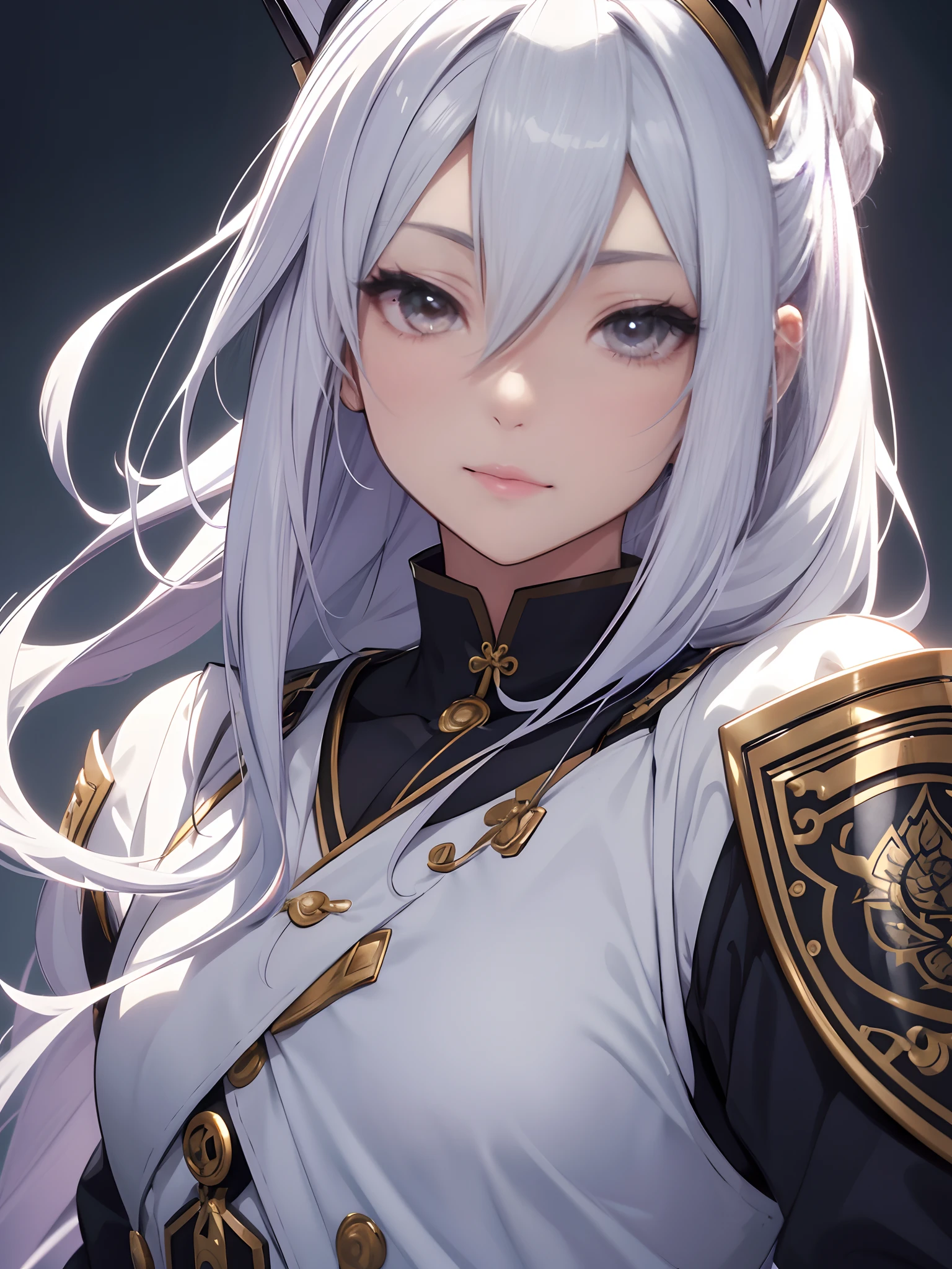 Shiro Masamune's style, Draw detailed eyes, Detailed depiction of hair, hiquality, high-level image quality, hightquality, in 8K, silber hair, up of face、Hairstyle with the forehead out、Finely drawn eyes、hight resolution、Close-up of the eyes、Look、All-back hairstyle