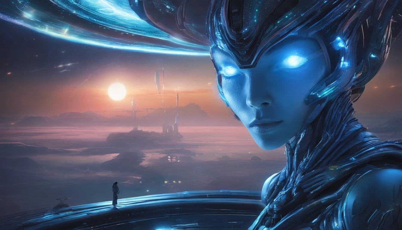 A translucent ethereal alien with delicate facial features in a sci-fi setting, glowing from within, moon light, luna, a closeup of a, Realistic, Highly detailed, Intricate