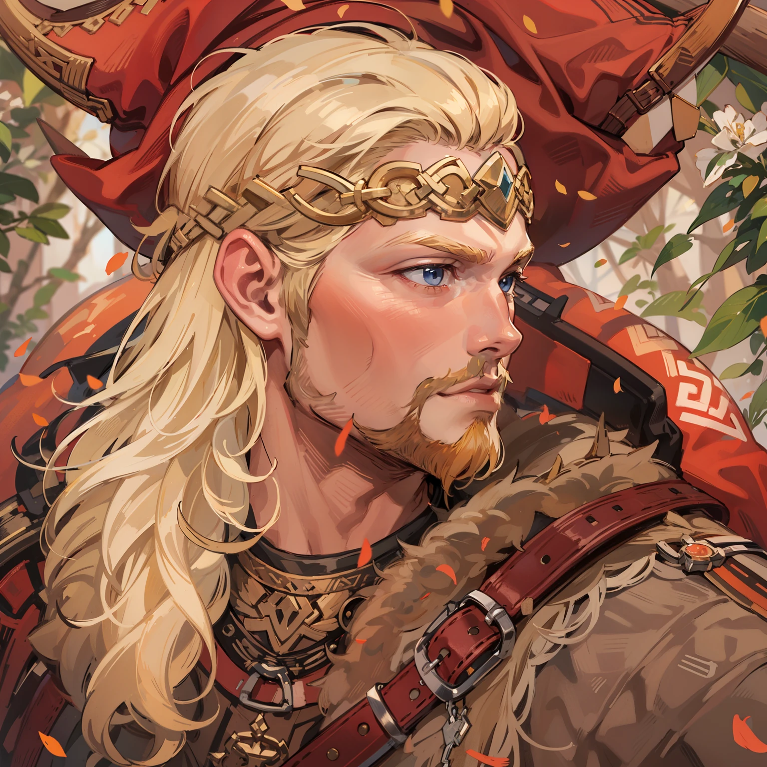 Viking Blond Man. Florest background