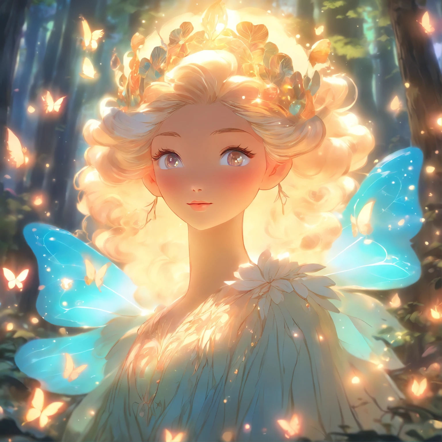 (best quality,ultra-detailed),mushroom forest queen goddess,ethereal,enchanted forest,beautiful detailed eyes,beautiful detailed lips,flowing gown,graceful pose,fairy wings,halo of light,magical crown,glowing mushrooms,whispering trees,mystical atmosphere,soft sunlight filtering through leaves,dreamlike colors,fantasy art,whimsical,mythical,otherworldly,lush vegetation,serene expression,alluring presence,harmony with nature,dancing with butterflies,luminous glow,transcendent beauty,majestic presence,enchanted beings,ethereal glow,tranquil aura,peaceful ambiance