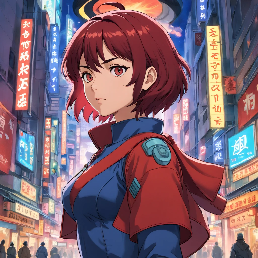 A cinematic waist up photorealistic color digital painting of [Ryoko Yonekura:Scarlet Johansson:0.5] as Major Motoko Kusanagi of The Cybercrime Detective of Ghost in the Shell anime scrutinize the city from the City Tower, detailed face, insanely detailed and intricate, crisp sharp and clear, volumetric lighting, ultra-high resolution, masterpiece hyper realistic artwork of Shirow Masamune, Cinematographic scene by Hiromasa Ogura, centered, Professional color grading by Kenneth Hines Jr.