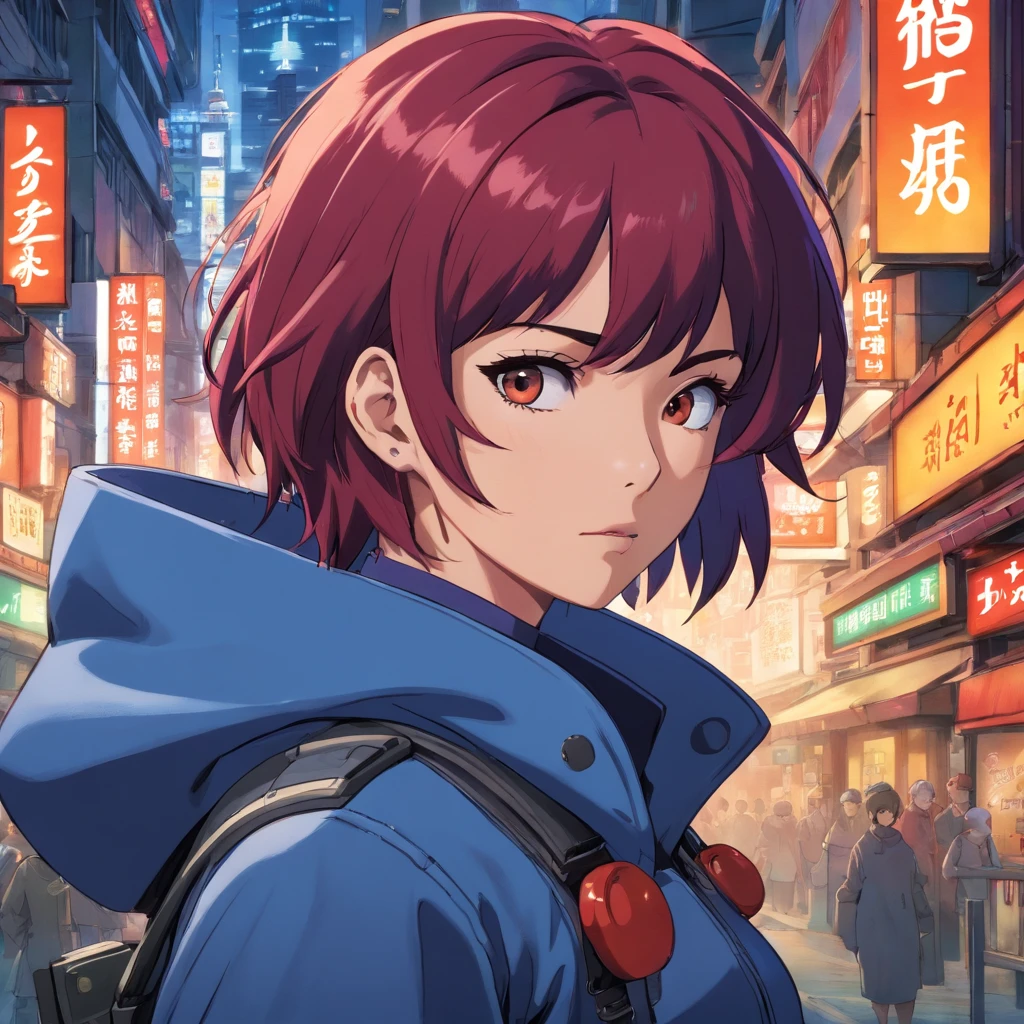 A cinematic waist up photorealistic color digital painting of [Ryoko Yonekura:Scarlet Johansson:0.5] as Major Motoko Kusanagi of The Cybercrime Detective of Ghost in the Shell anime scrutinize the city from the City Tower, detailed face, insanely detailed and intricate, crisp sharp and clear, volumetric lighting, ultra-high resolution, masterpiece hyper realistic artwork of Shirow Masamune, Cinematographic scene by Hiromasa Ogura, centered, Professional color grading by Kenneth Hines Jr.