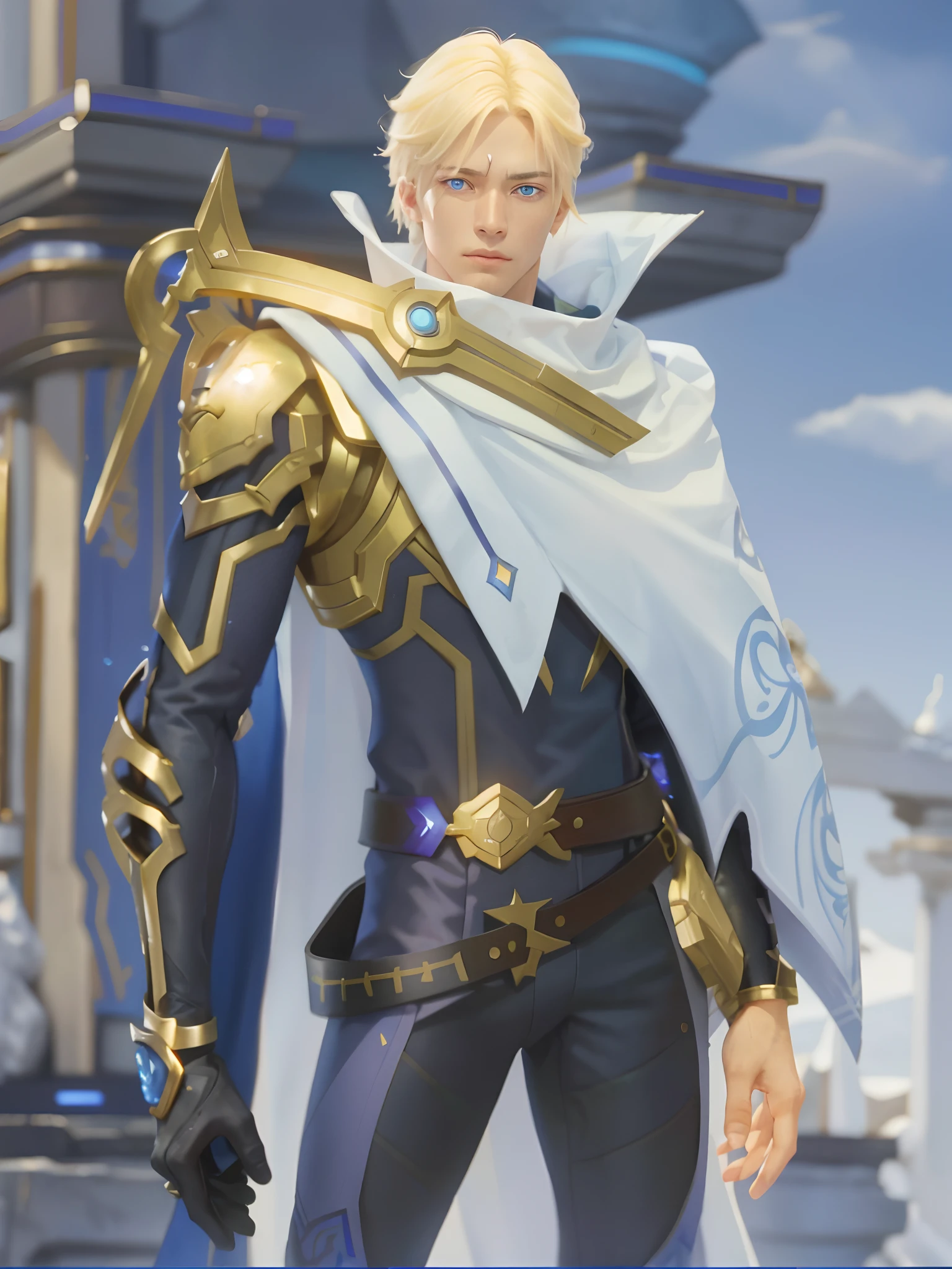 a close up of a person in a suit with a sword, skinny male mage, blue eye, (there is a scar under his right eye), male blonde ranger, inspired by Yang Jin, tane skin, cyborg nobleman, sigma male, male with halo, lunar themed attire, style of kieran yanner, sigma from overwatch, delicate androgynous prince, skinny male fantasy alchemist, a human male paladin, ultra realistis, DSLR photo.