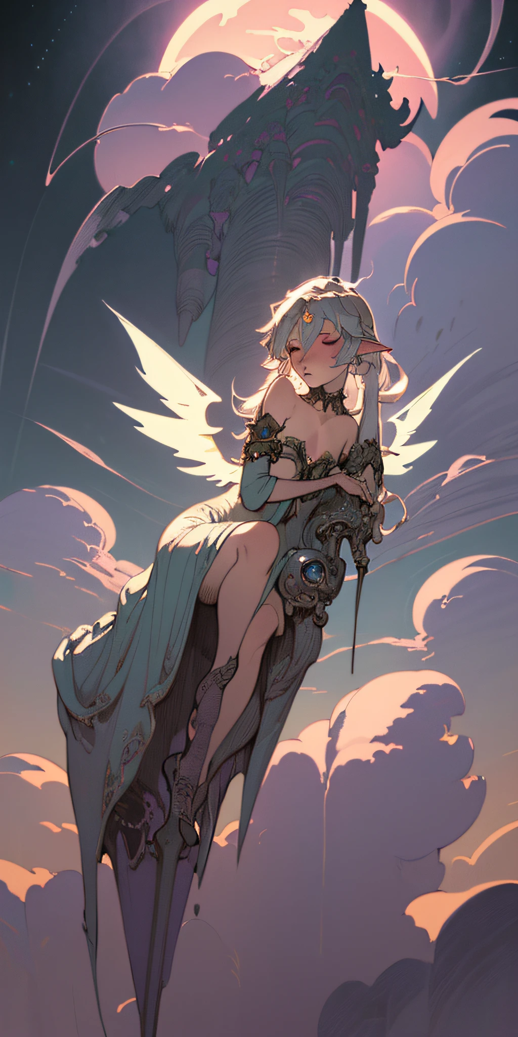  ((best quality)), ((masterpiece)), (detailed), 1girl, Character design, female, dynamic poses, long white grey hair, grey white eyes, very skinny, detailed, best quality, no accesoires around the neck, no shoes, prominent collarbones, skinny arms, flat stomach, visible hip bones, full body, blank white background, plain background, white background, red and white clothing, Bloodborne inspired, occult aesthetic, occult, detailed and intricate steampunk and detailed gothic, NSFW, Very dramatic and cinematic lighting, cosmic horror, grim-dark, side-lighting, perfect face, NSFW, Fluttering lace flared long knee length dress with frilly petticoats, knee length dress, pleated petticoats, petticoats gothic, complex lace boots, side-lighting, gothic aesthetic, wielding a mighty sword with mechanical components, mandalas, small breasts, a fairy, various different types of insect wings, NSFW, full body, whole body, body, plain background, white background, blank background, no background, white background NSFW, chains, full body, whole body, head-to-toe NSFW 