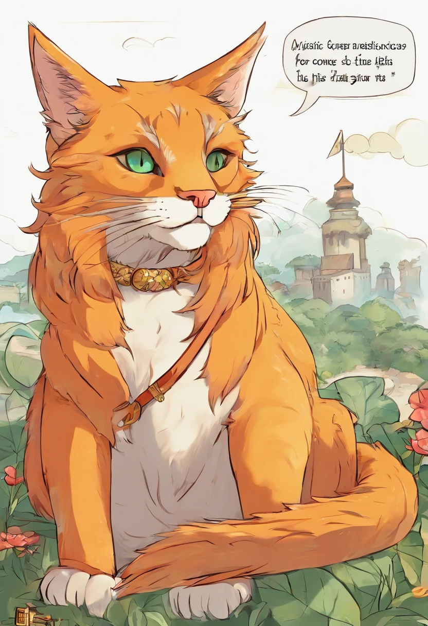 Quadrinhos americanos, The comic is presented in several irregular panels with colors. In a picturesque seaside town, where the waves danced gracefully in the wind and the sun painted the sky with vibrant shades of orange and pink at dusk, There lived an extraordinary cat. His name was Mystic. But Mystic was no ordinary cat, of those who spend their days chasing rats or sleeping lazily in the heat of the sun. Mystic was different, ele era especial.

Mystic possessed magical powers that defied human comprehension. He could speak the language of humans, uma habilidade que deixava todos que o ouviam boquiabertos de surpresa. The words flowed from his mouth as if they were the most natural thing in the world for a cat.

Ademais, Mystic had the incredible ability to transform into anything he wished. Com um simples piscar de olhos, He could transform himself from a simple yarn of wool, objeto de desejo de qualquer gato comum, even a majestic lion, rei da selva.

And as if that wasn't enough, Mystic also had the power to time travel. He could visit past and future times as easily as a fish swims in the sea.

Mystic was known and loved by everyone in the city. His bright gray fur reflected the sun's rays, and his shimmering green eyes were so deep that they seemed to hold all the secrets of the universe. The townspeople always smiled when they saw his antics and marveled at his magical abilities.

Mystic's life was about to change when he met a girl named Lucy...