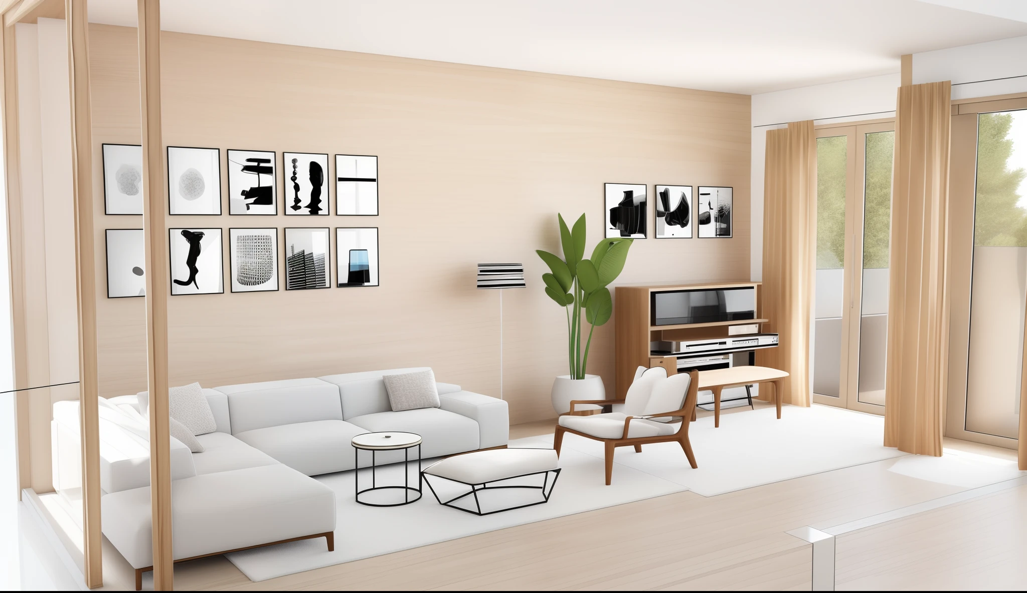 (( ultral realistic)) (( best quality)) modern living room,wood sofa, warm tone ,