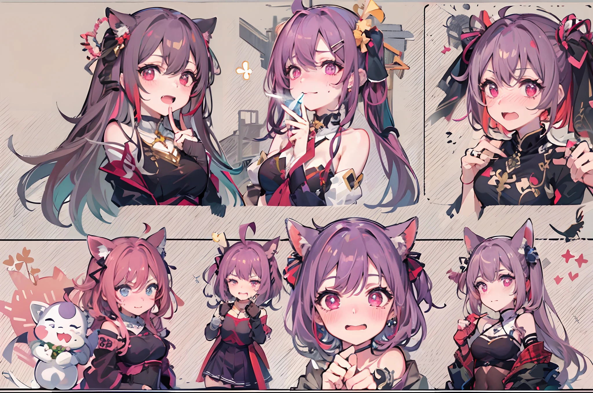 masterpiece, of the highest quality, Highly detailed,The best shading、
Beautiful anime face and eyes, full body Esbian, Standing, Good posture,、Hold up your little finger、Glowing skin, ear piercings,Shorthair,Low side tail、Long bangs、Yin Kya、(Petite:1.1)、Hanging、Animal ears、
Red-brown hair color, Hairpin,(A smile:0.8),(embarrassed from:1.3)、(perspiring;0.8)、Purple eye color、Hanging、normal hands, Colossal tits, Ring-shaped bangle on left hand, Choker,hair pin、Thin ribbon、
Idol jacket、Tube Top Shirt、Plaid pleated skirt、panthyhose、Navel、clothes shiny、Ring overhead、
Night, fullmoon, starrysky、Scattered light particles, Blurry background image,