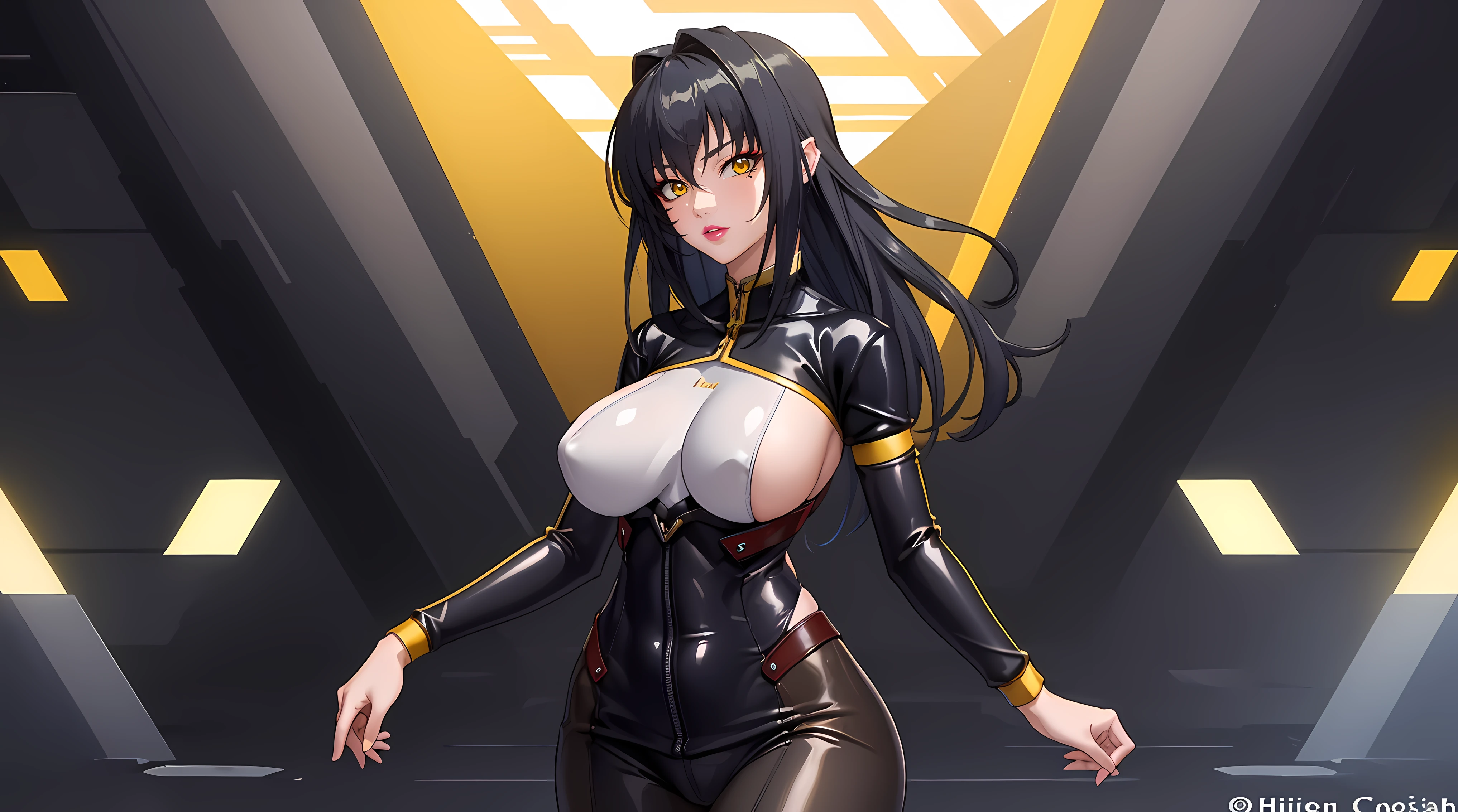 (masterpiece:1.4),(best quality:1.4), soft lighting, cinematic bloom, beautiful face, beautiful eyes, cowboy shot,
Annerose, 1girl, solo, female mature, black hair, long hair, (yellow eyes:1.4), large breasts, bodysuit, shiny clothes, skin tight, hair intakes, covered breasts, exquisite eyes detail, exquisite character design unity details 8k hdr, professional art, landscape, (solo:1.5, 1girl:1.4, cowboy shot:1.5), day, stand in middle museum, sexy body, milf, 35 years old girl, big thighs, sexy waist, fully covered breasts, cheerful,
