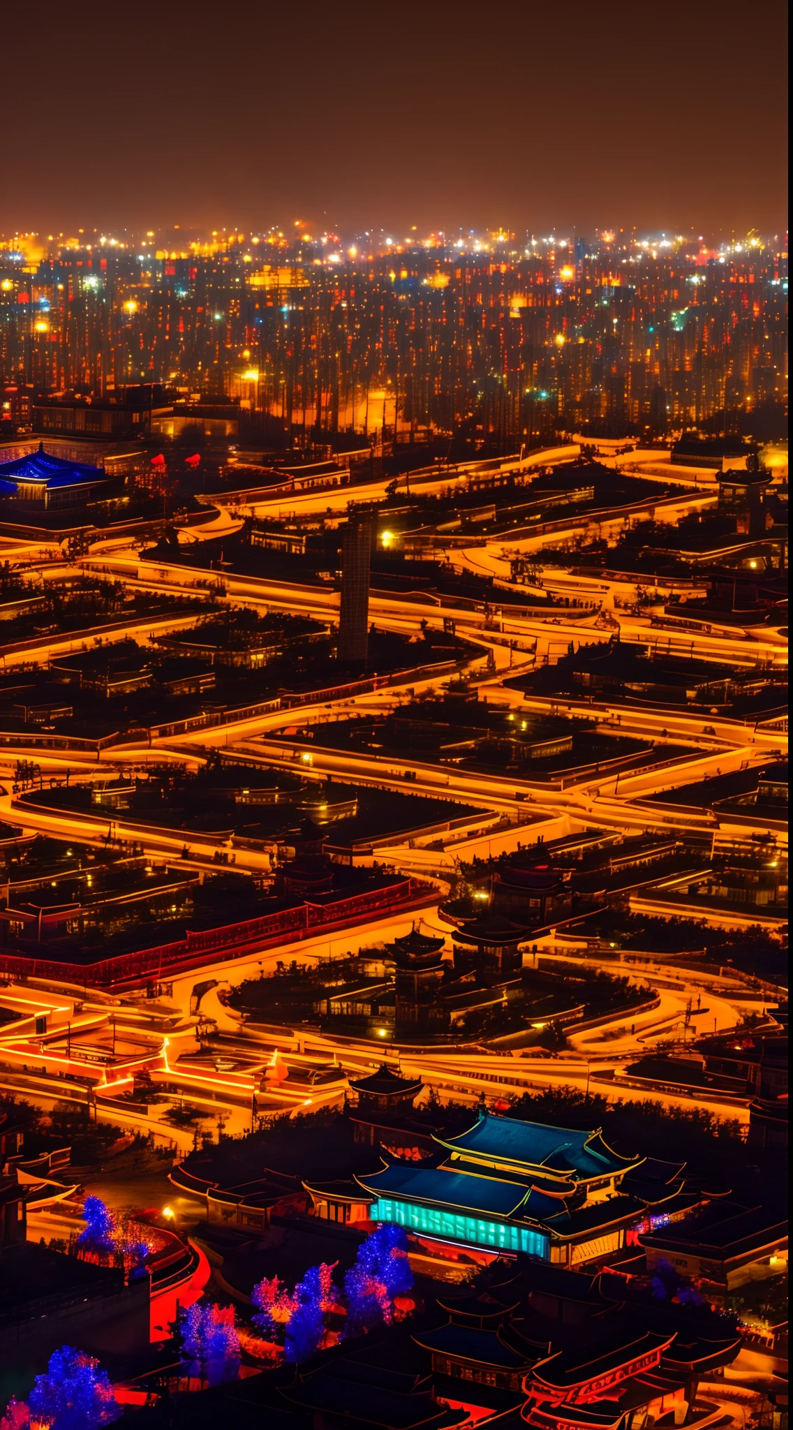 Moon Night,beijing,fire works,Red flower light,Happy people,4K HD night view