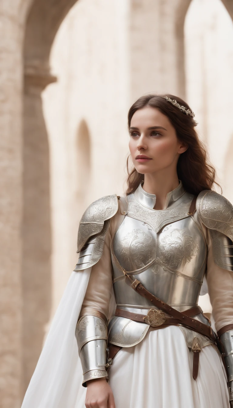 ((masterpiece)), (((best quality))), ((ultra-detailed)), ((illustration)),[realism light effect],shadow,A female knight，armour，giant sword，noble，Shine with light，(white backgrounid:1.5)
