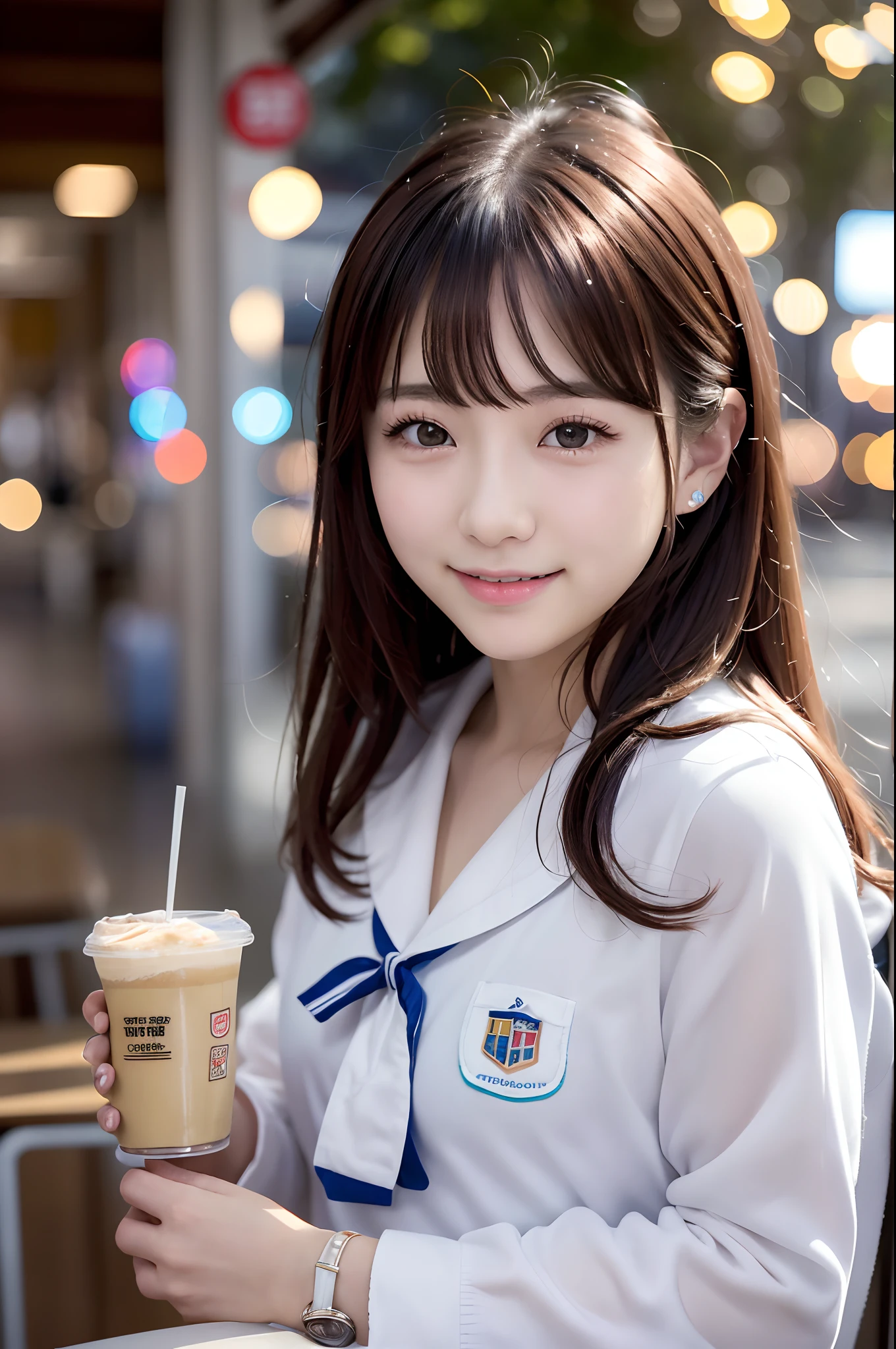女の子 1 人、cute little、24 years old、a smile、looking at viewert、a sailor suit、校服、a picture、realisticlying、top-quality、adopt、A detailed face、‎Classroom、细致背景、diffuse lighting、depth of fields、Bokeh、乃木坂アイドル、韓国アイドル、hposing Gravure Idol、女優、25-years old、tall、cafes、resturant、Italy、Americans、Australia、Glamour