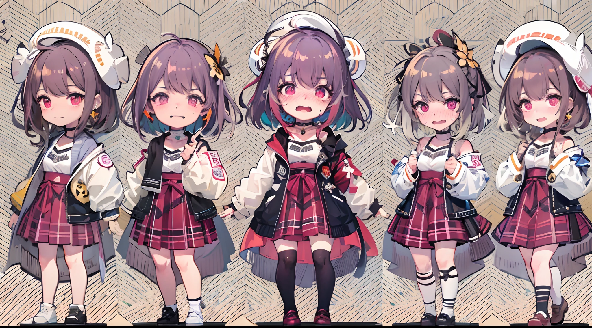 masterpiece, of the highest quality, Highly detailed,The best shading、
Beautiful anime face and eyes, full body Esbian, Standing, Good posture,、Hold up your little finger、Glowing skin, ear piercings,Shorthair,Low side tail、Long bangs、Yin Kya、(Petite:1.1)、Hanging、Animal ears、
Red-brown hair color, Hairpin,(A smile:0.8),(embarrassed from:1.3)、(perspiring;0.8)、Purple eye color、Hanging、normal hands, Colossal tits, Ring-shaped bangle on left hand, Choker,hair pin、Thin ribbon、
Idol jacket、Tube Top Shirt、Plaid pleated skirt、panthyhose、Navel、clothes shiny、Ring overhead、
Night, fullmoon, starrysky、Scattered light particles, Blurry background image,