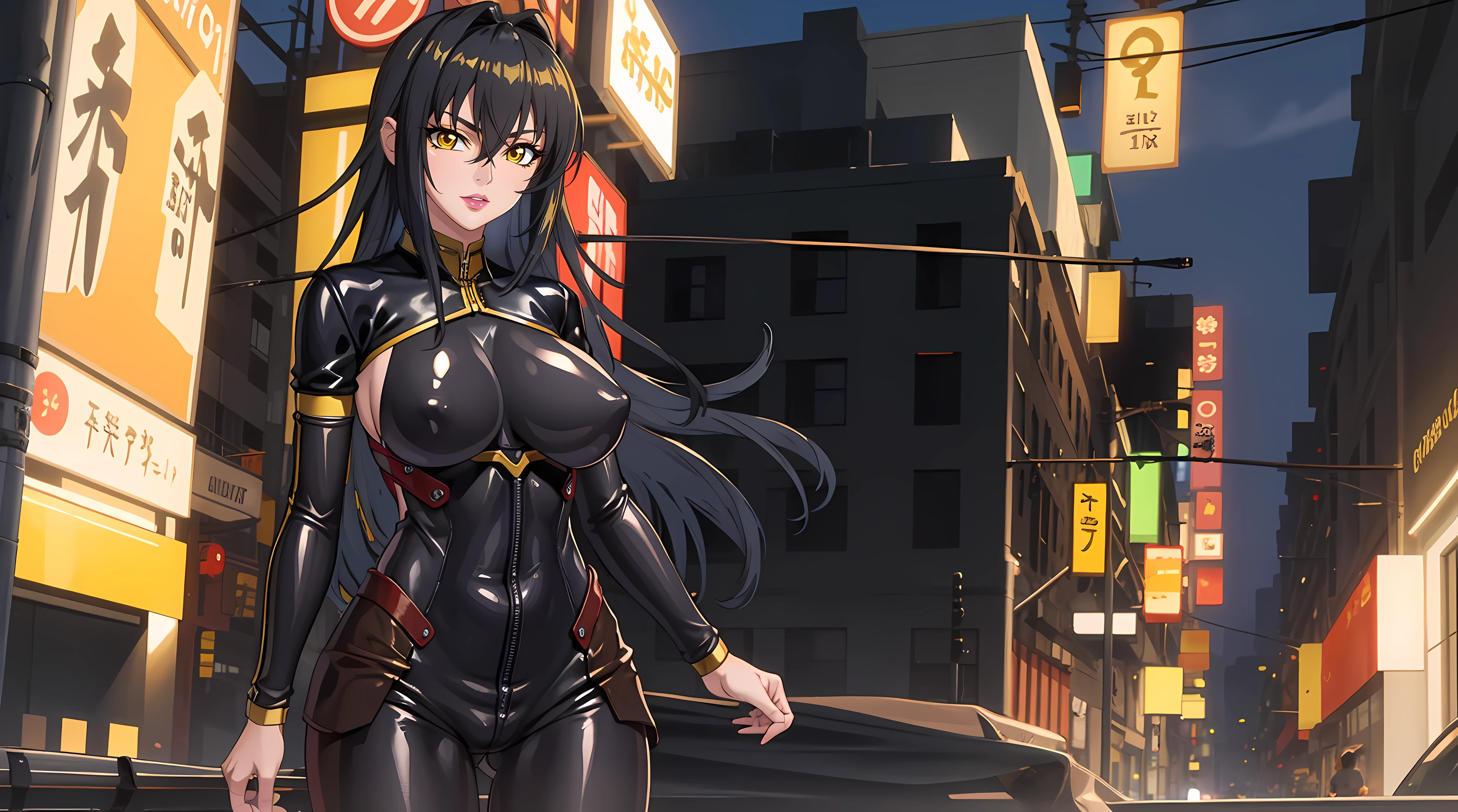 (masterpiece:1.4),(best quality:1.4), soft lighting, cinematic bloom, beautiful face, beautiful eyes, cowboy shot,
Annerose, 1girl, solo, female mature, black hair, long hair, (yellow eyes:1.4), large breasts, bodysuit, shiny clothes, skin tight, hair intakes, covered breasts, exquisite eyes detail, exquisite character design unity details 8k hdr, professional art, landscape, (solo:1.5, 1girl:1.4, cowboy shot:1.5), day, stand in middle museum, sexy body, milf, 35 years old girl, big thighs, sexy waist, fully covered breasts, cheerful,