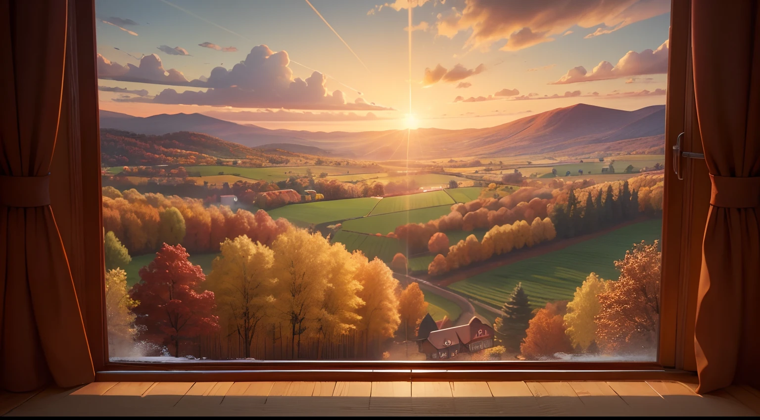 best quality, 4k, ultra-detailed, realistic, vivid colors, warm color palette, soft lighting, autumnal hues, peaceful, serene, cozy, nostalgic, countryside, nature, harvest, simplicity.