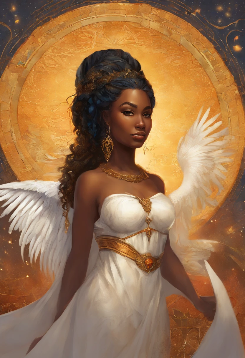An 8K high-definition portrait of a black African woman, semi fat standing , pesando 90 kg , com 18 anos, de corpo inteiro, beleza do Deus Ebano, beleza de um deus, muito bonito ((Um homem africano negro, anjo)) A black angel man with several majestic wings, cabelos longos e cacheados, Deus do Mar, Deus do Oceano, Luthien, arte de deus, Deus da mitologia grega, Deus da Lua, Deus do amor e da paz, deus bonito, Mitologia do Deus da Terra, o deus Eros, Um retrato impressionante de um deus, Frank Kelly Freas, Estilo Karol Bak, ((beautiful face)), Ultra Definition, melhor qualidade, 32k ultra | | | ||, Ultra HD | | | |