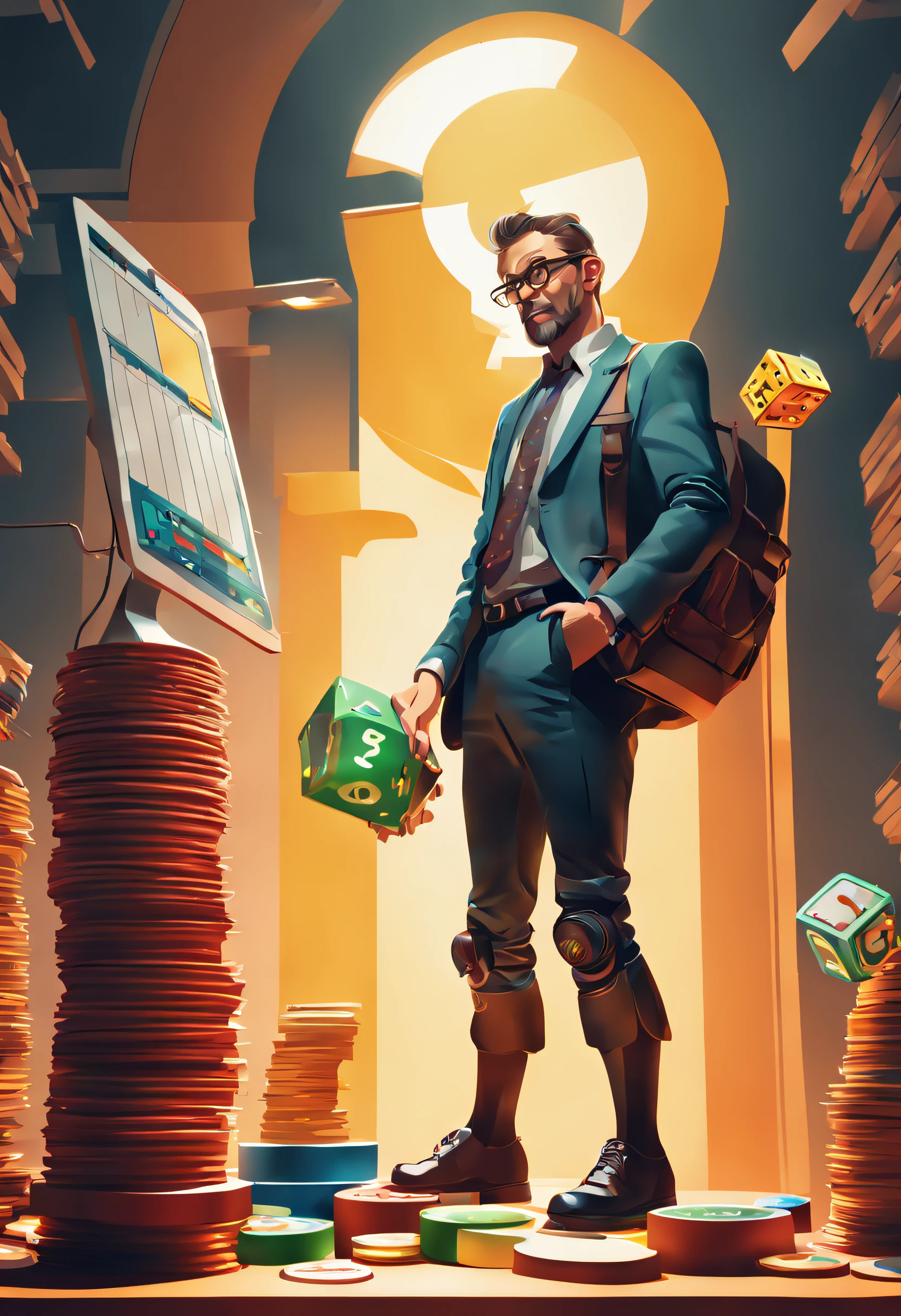 Vector illustration, Minimalistic, Digital illustration, "Accounting: all fun and games", Dramatic Lighting, Trending on Artstation, Award winning, Icon, Highly detailed