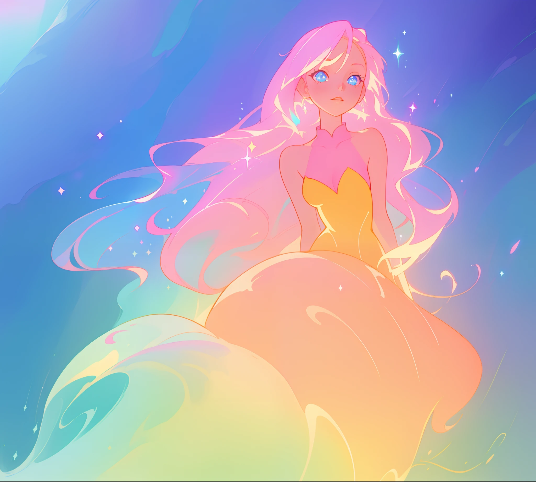 beautiful anime girl in colorful liquid dress, vibrant pastel colors, (colorful), magical lights, sparkling lines of light, inspired by Glen Keane, inspired by Lois van Baarle, disney art style, by Lois van Baarle, glowing aura around her, by Glen Keane, jen bartel, glowing lights! digital painting, flowing glowing hair, glowing flowing hair, beautiful digital illustration, fantasia background, whimsical, magical, fantasy, beautiful face, ((masterpiece, best quality)), intricate details, highly detailed, sharp focus, 8k resolution, sparkling detailed eyes, liquid watercolor