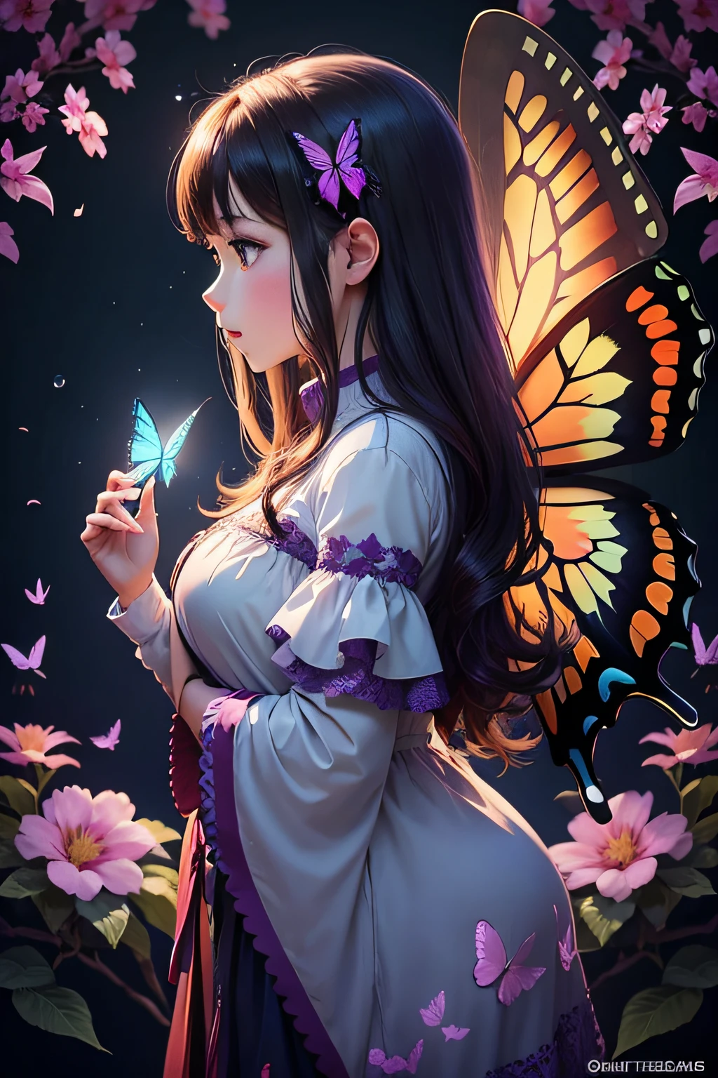 femele、Butterfly motif、Manga style、Cute feeling、profile photo
