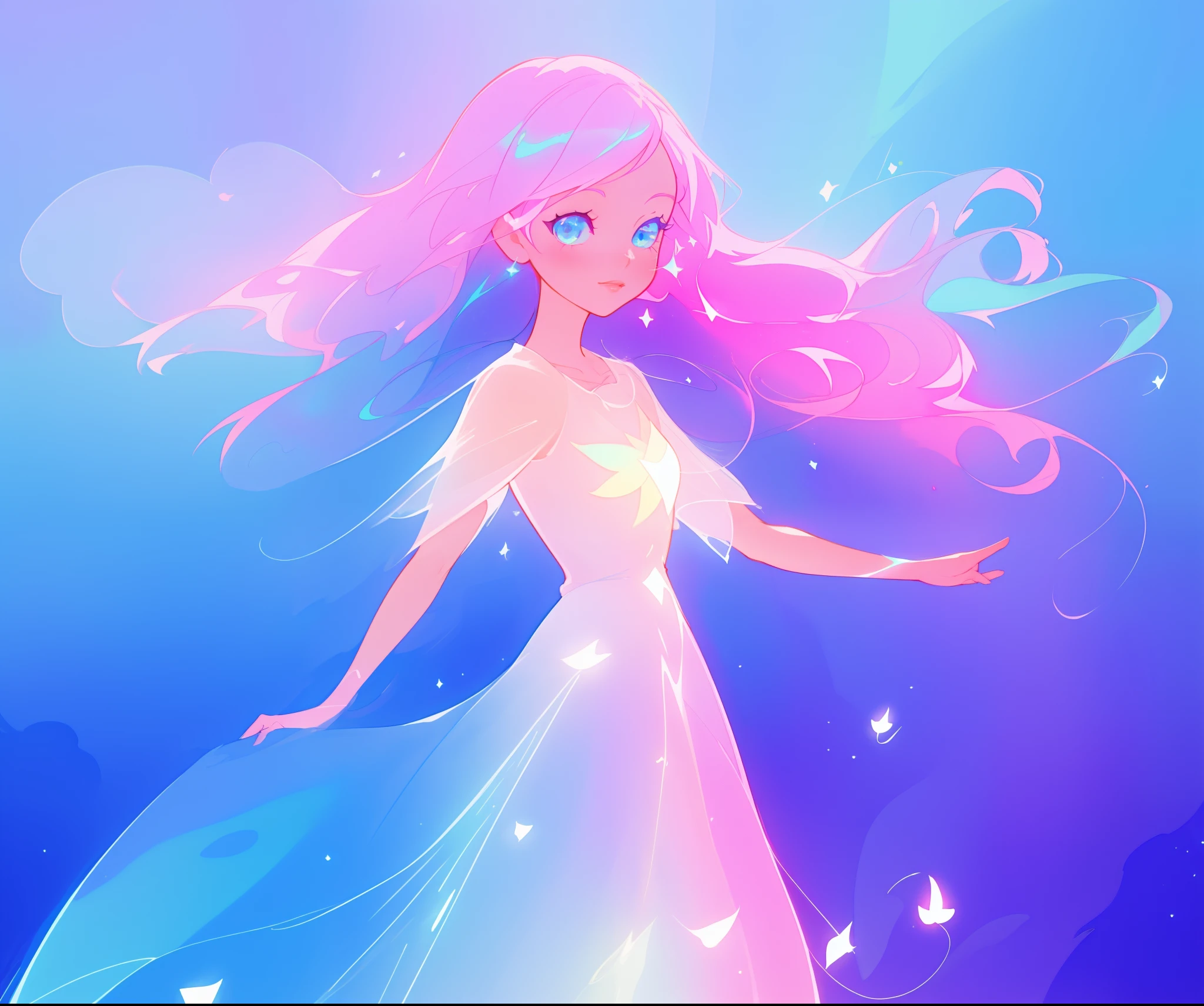 beautiful anime girl in colorful liquid dress, vibrant pastel colors, (colorful), magical lights, sparkling lines of light, inspired by Glen Keane, inspired by Lois van Baarle, disney art style, by Lois van Baarle, glowing aura around her, by Glen Keane, jen bartel, glowing lights! digital painting, flowing glowing hair, glowing flowing hair, beautiful digital illustration, fantasia background, whimsical, magical, fantasy, beautiful face, ((masterpiece, best quality)), intricate details, highly detailed, sharp focus, 8k resolution, sparkling detailed eyes, liquid watercolor