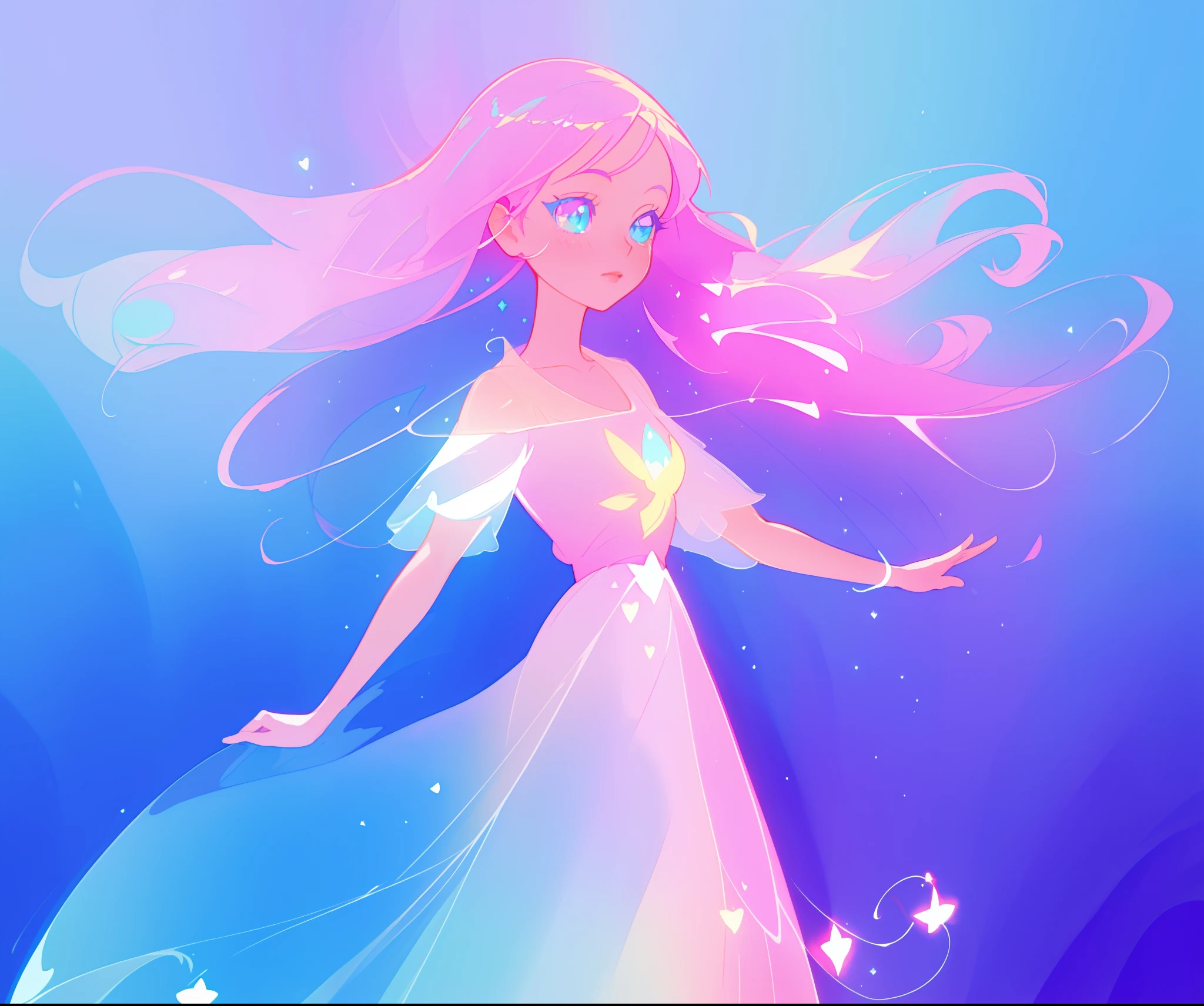 beautiful anime girl in colorful liquid dress, vibrant pastel colors, (colorful), magical lights, sparkling lines of light, inspired by Glen Keane, inspired by Lois van Baarle, disney art style, by Lois van Baarle, glowing aura around her, by Glen Keane, jen bartel, glowing lights! digital painting, flowing glowing hair, glowing flowing hair, beautiful digital illustration, fantasia background, whimsical, magical, fantasy, beautiful face, ((masterpiece, best quality)), intricate details, highly detailed, sharp focus, 8k resolution, sparkling detailed eyes, liquid watercolor