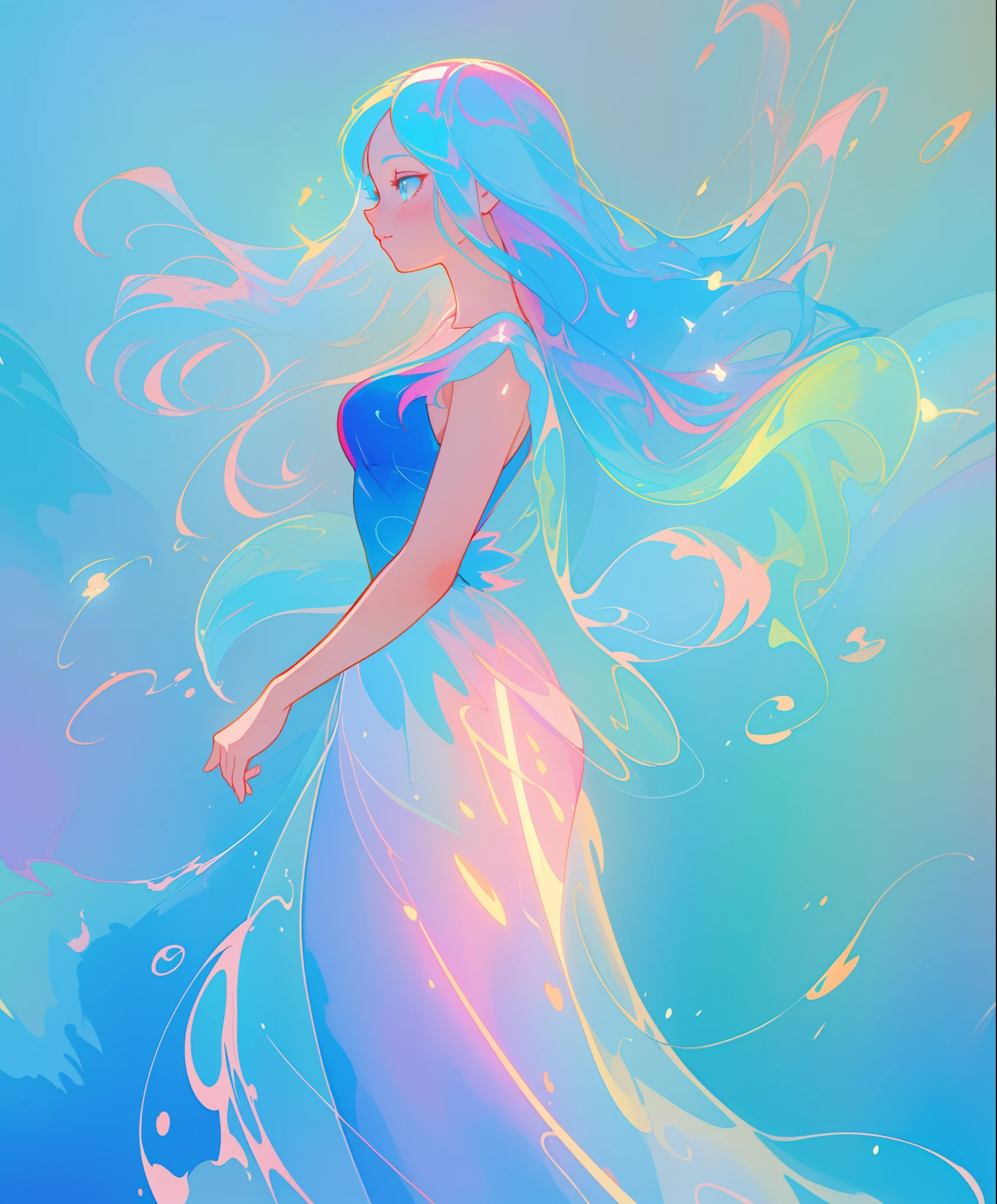 beautiful anime girl in colorful liquid dress, vibrant pastel colors, (colorful), magical lights, sparkling lines of light, inspired by Glen Keane, inspired by Lois van Baarle, disney art style, by Lois van Baarle, glowing aura around her, by Glen Keane, jen bartel, glowing lights! digital painting, flowing glowing hair, glowing flowing hair, beautiful digital illustration, fantasia background, whimsical, magical, fantasy, beautiful face, ((masterpiece, best quality)), intricate details, highly detailed, sharp focus, 8k resolution, sparkling detailed eyes, liquid watercolor