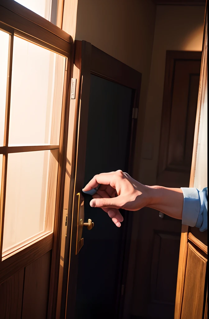 Old man's hand knocking on a poor residence door in the middle of the night (obra-prima) (8k high resolution) (melhor qualidade) (Ultra Definition) (Ultra realista)(Foto RAW) (Foto realista) (bright illumination)