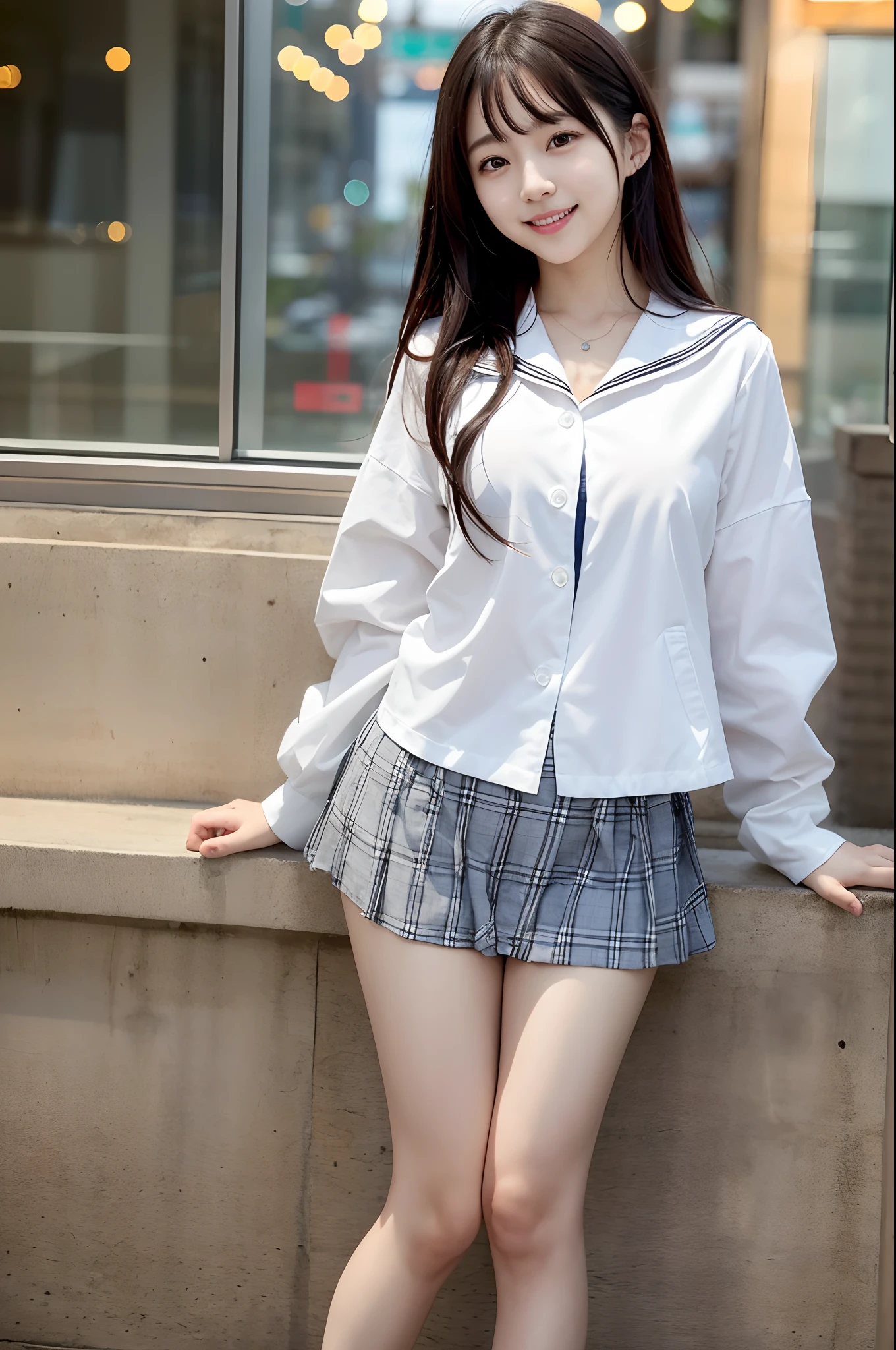 女の子 1 人、cute little、24 years old、A smile、looking at viewert、a sailor suit、校服、a picture、realisticlying、top-quality、adopt、A detailed face、‎Classroom、细致背景、diffuse lighting、depth of fields、Bokeh、(乃木坂アイドル、韓国アイドル、hposing Gravure Idol、((女優))、25-years old、tall:1.2、cafes、resturant、Italy、Americans、Australia、Glamour)