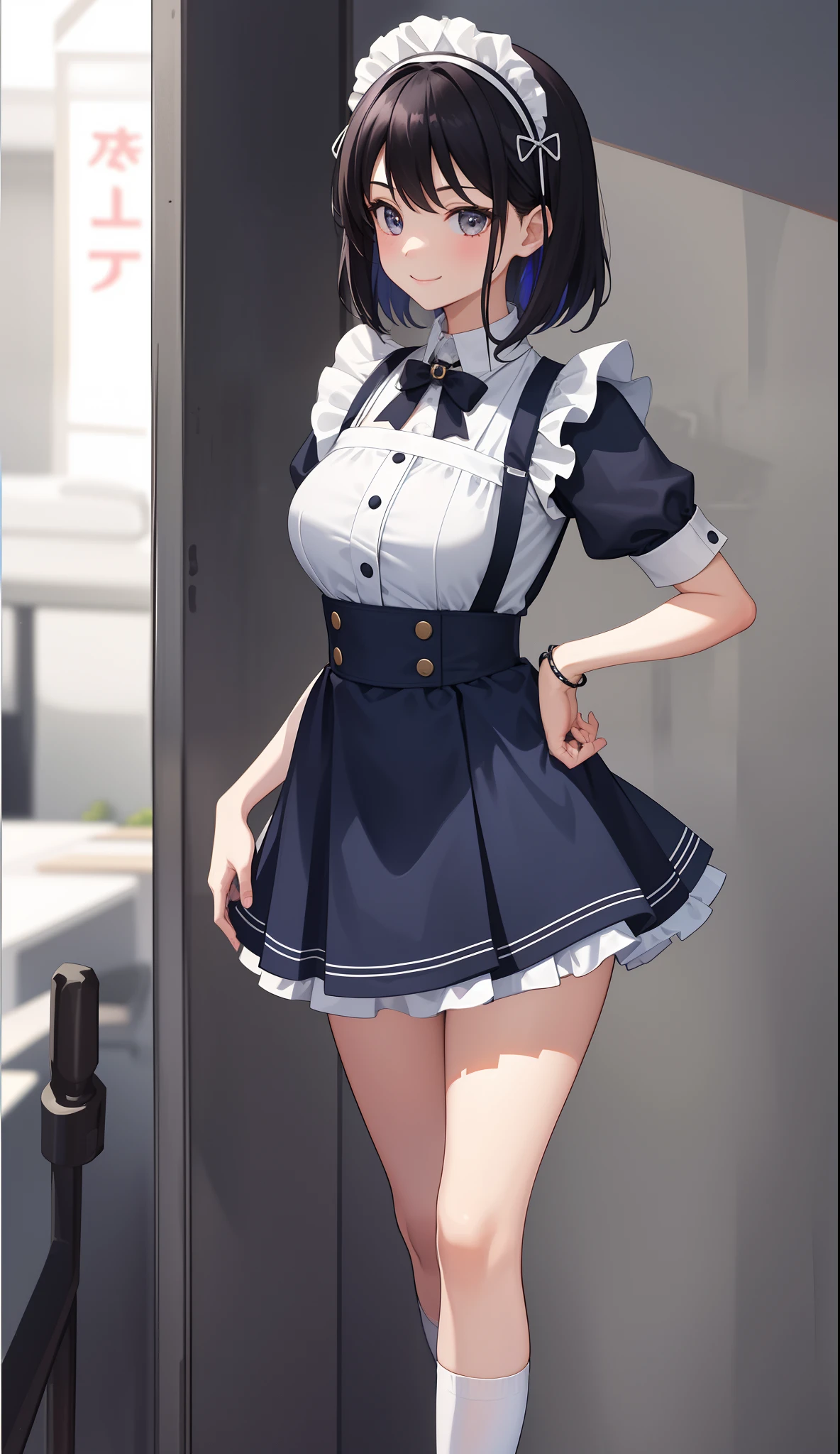 (1 tiny girl, have to pee, peeing herself, peeing, peeing self, crying, very desperate to pee), (have to pee, have to pee, peeing, peeing self, peeing, peeing self:1.1), (maid uniform, long maxi-skirt, maid shoes, have to pee, covering crotch strongly, knees together and feet apart:1.5), (hand between legs, leaning forward:1.8), (shaded face, despairing, anxiety, breathlessly, full face blush, embarrassed, looking away:1.5), (standing unstable, girl can't stand up straight:1.8), (full body:1.5), restroom, toilet queue,