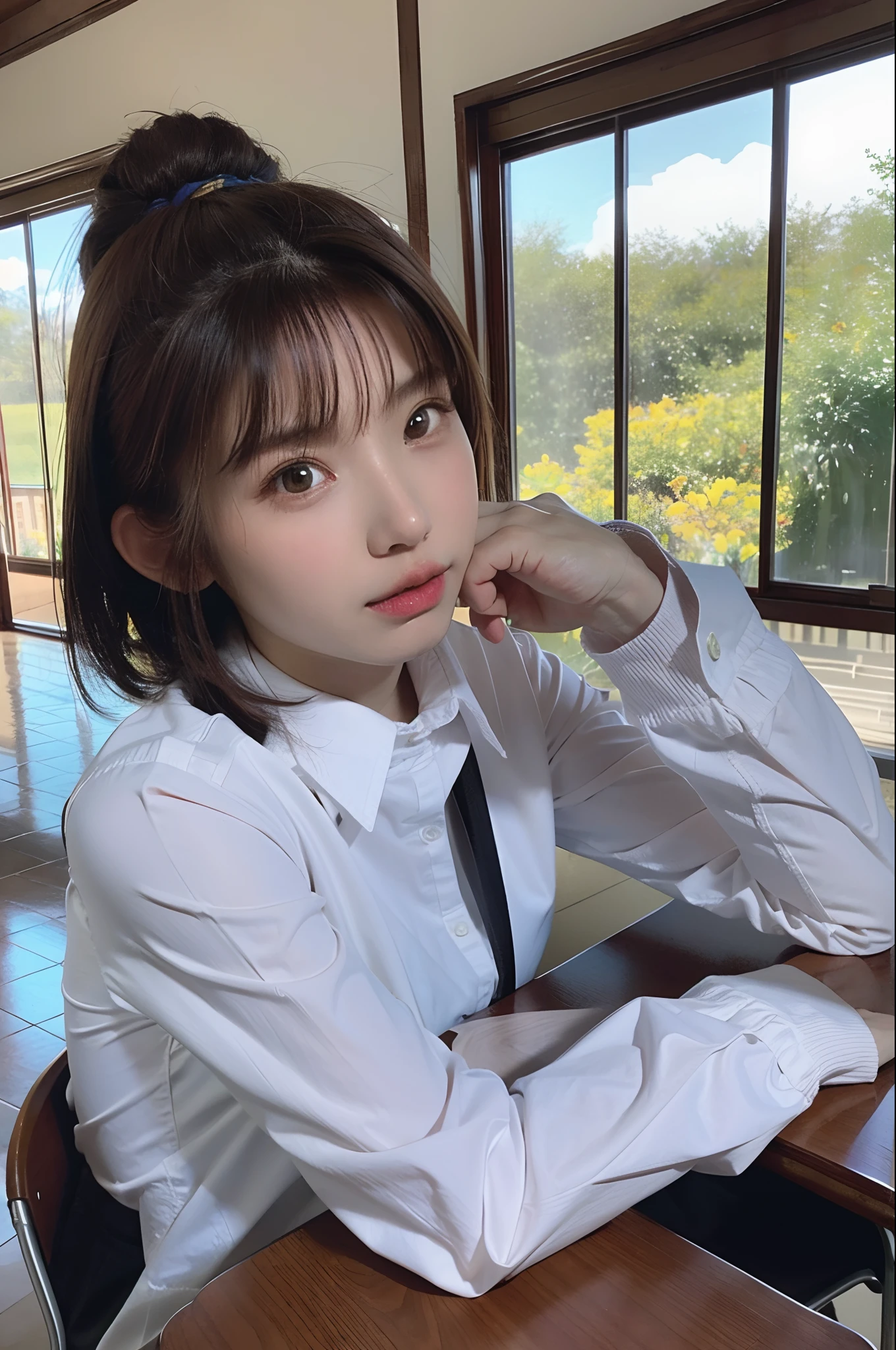 Photo of Enakolin, 18-year-old girl in the classroom, Close up, (Intricate details:0.8), (hdr, ultra - detailed:1.2), Close up