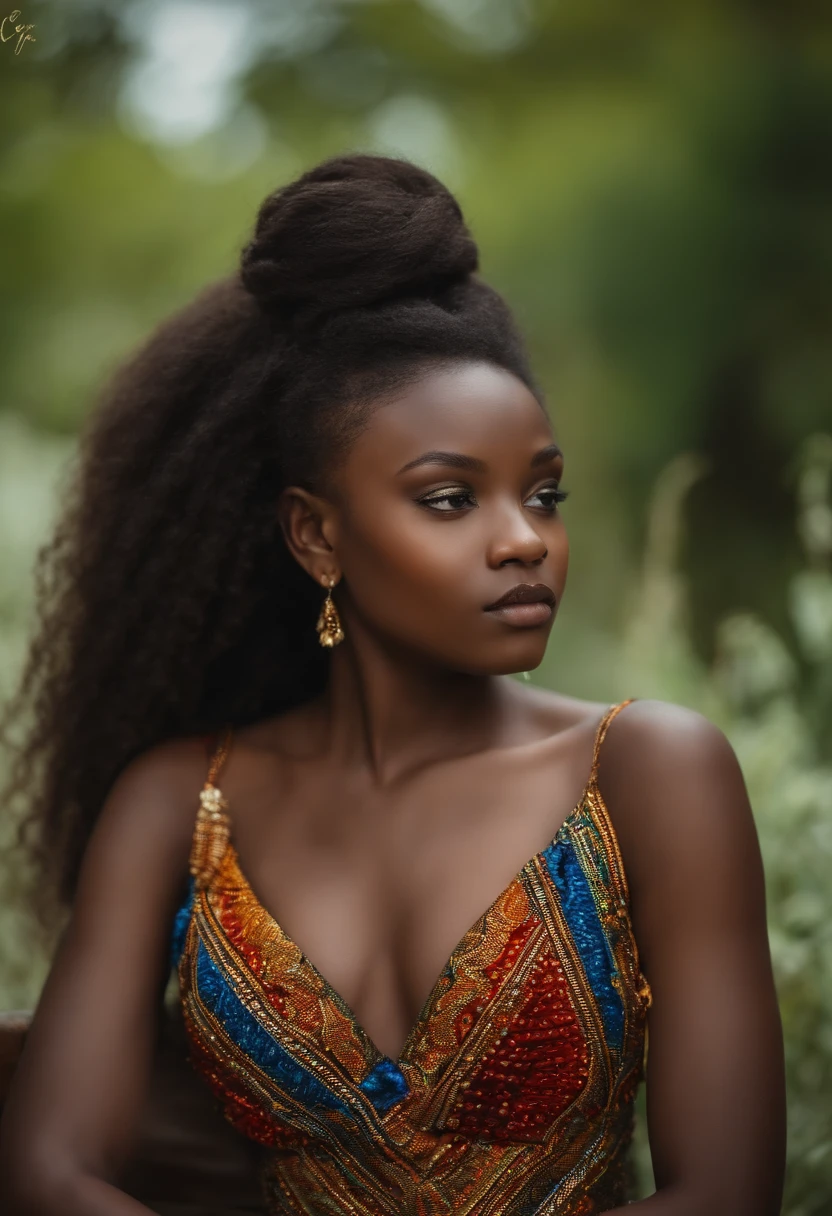 fille, africain, noir, les yeux marron, cheveux longs, 16 to 19 years ,porter une belle robe ,setting the target, corps entier