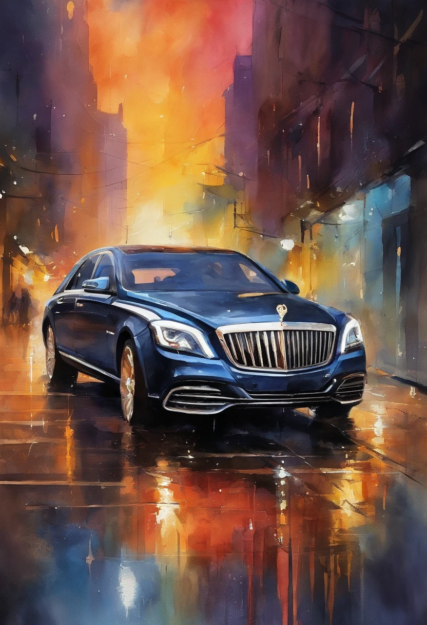 Maybach,Cyberpunk style,rainy evening , gangsta vibe
