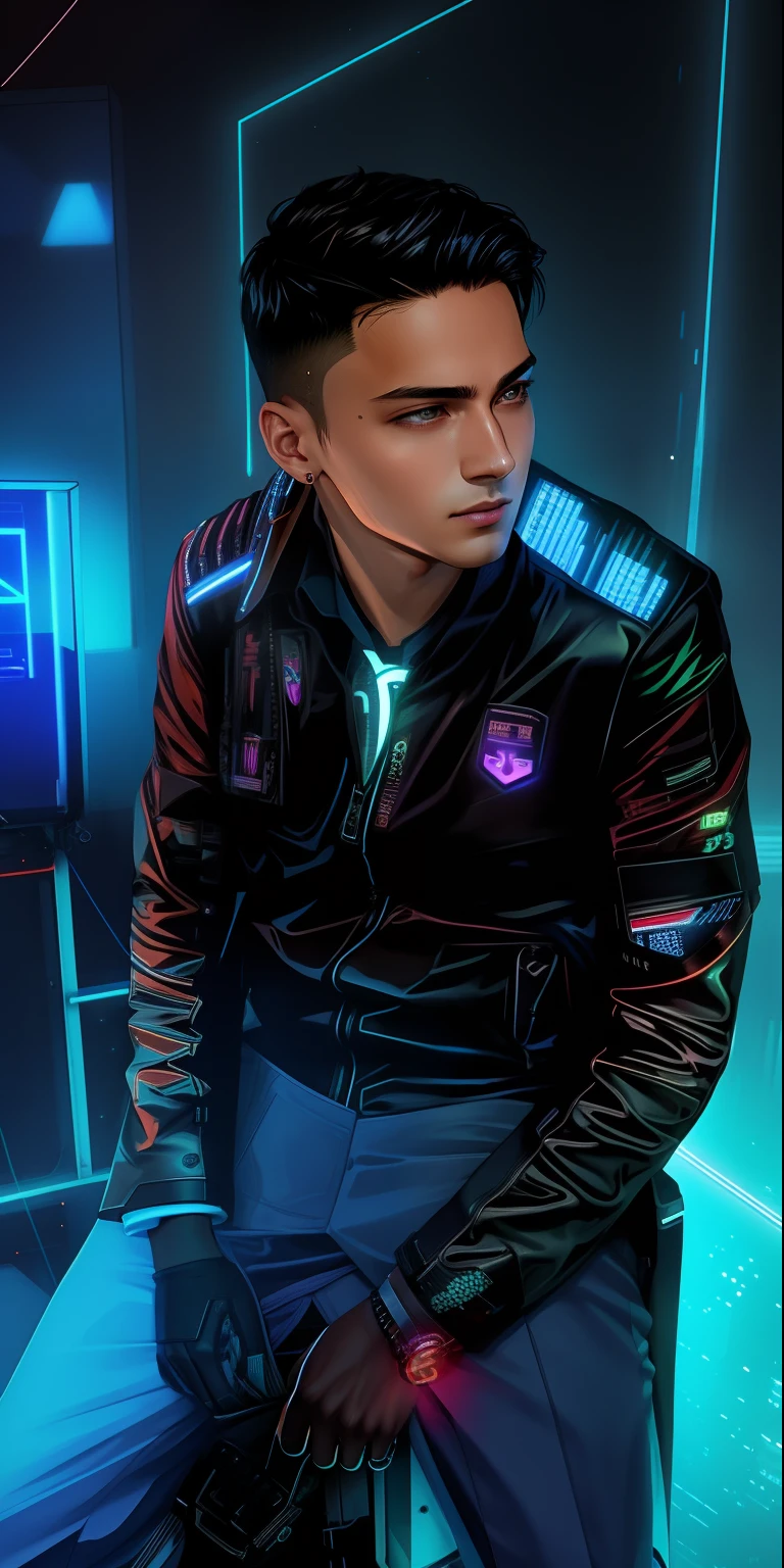 Change background, cyberpunk, realistic, handsome boy, realistic, face