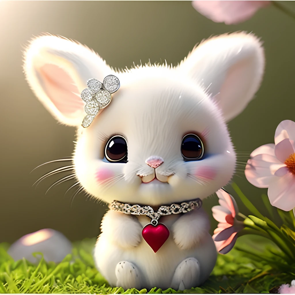 animesque、Cute rabbit、Sparkling diamond necklace