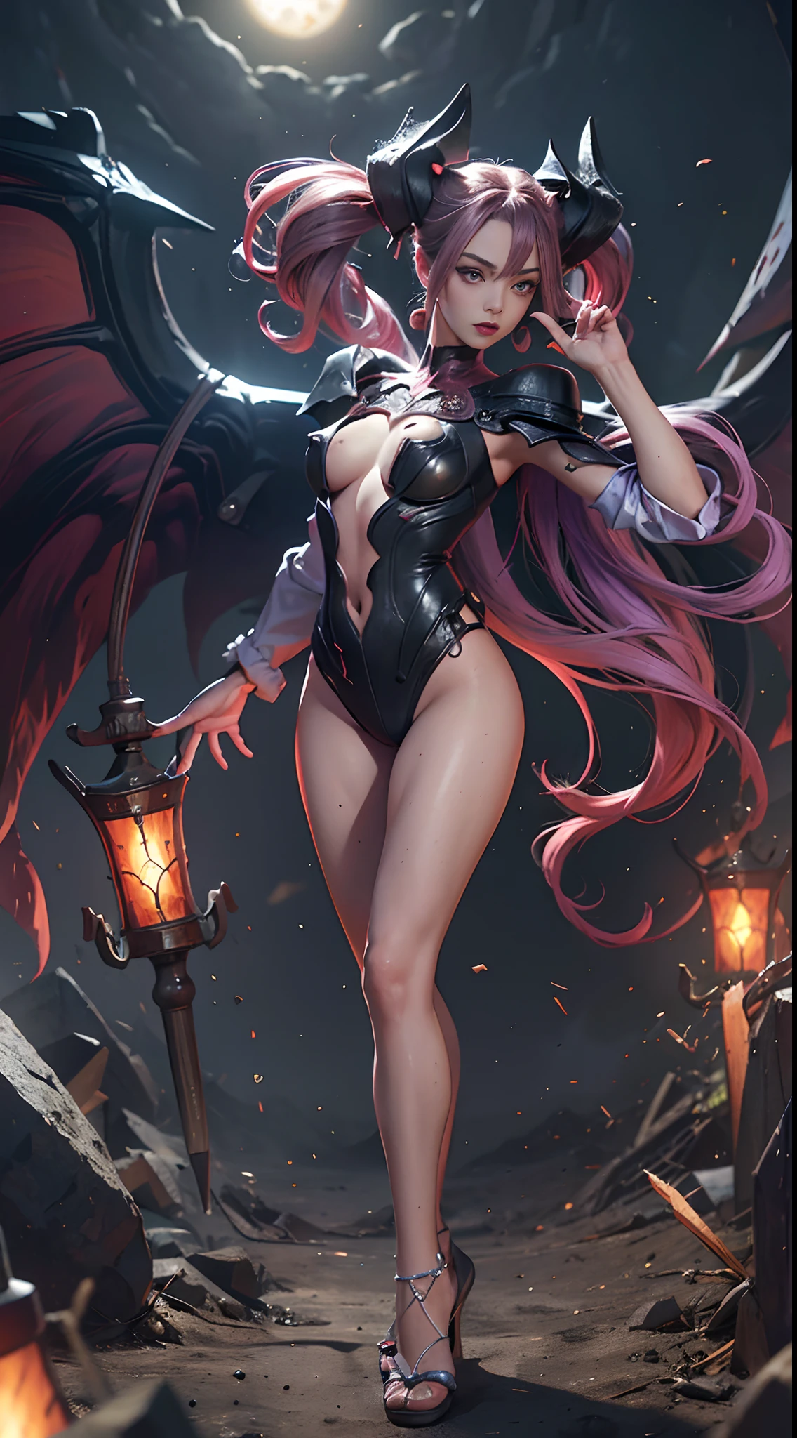 (Best Quality,4K,High resolution), Evil apotheosis，(Best Quality,4K,High resolution),Pink-purple hair on a black body, Body covered with hairs all over the body， transform,An abnormal，Beautiful eyes，shining purple eyes，Facial expression enhancement，，Changing the Appearance of a Transform，beast，Beastification，buttle，Delicate illustrations drawn in detail，Realistic skin texture expression，Realistic portrayal，Vibrant colors，expresive，Classic background(Best Quality,4K,High resolution), Comical appearance，(Best Quality,4K,High resolution), 18yo woman, Pink highlights on brown hair, long twin tail hair,Twintail, Charming woman,Majinization，Small breasts，Beautiful eyes ,big eye，Intricately decorated ripped clothes，comic strip，animesque，Comical illustration，busy，Deformed cute illustration，Full body projection，Evil Fight，Fighting，Halloween，Dark worldview，Fighting