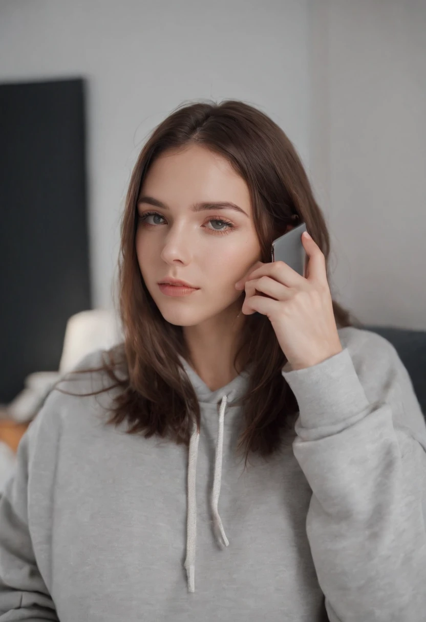 Arafed Woman Sitting on a Bed Taking a Selfie with Her Cell Phone, con sudadera, foto de perfil, foto del atuendo, con una sudadera con capucha roja, Ropa casual, Sudadera con capucha roja, wear an oversized hoodie, Llevar una sudadera con capucha escarlata, Chica con sudadera con capucha, 😭 🤮 💕 🎀, Cosy aesthetics, 18 years old, Ropa casual, Usar sudadera con capucha, en una sudadera con capucha, tetas grandes, pechos descubiertos, sexy,