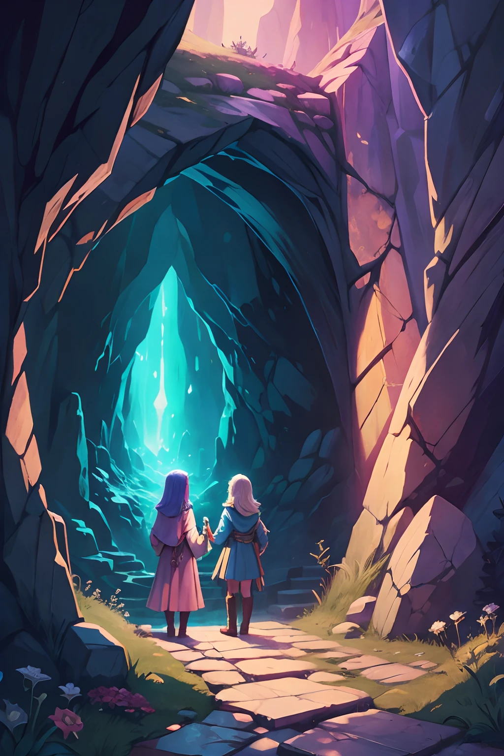 The wizard, Lily and Rose in the wizard's cave.