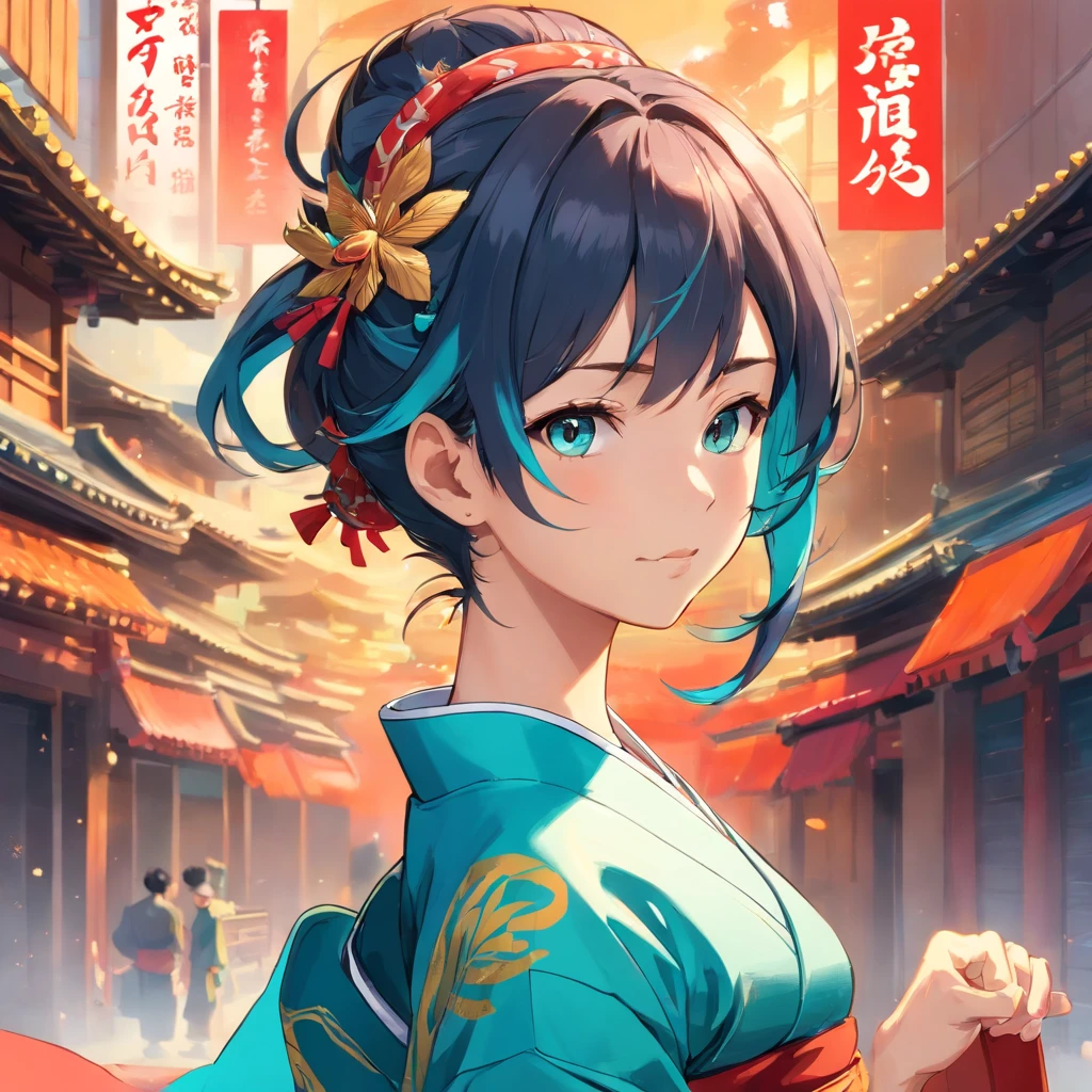 Create a detailed description of Thorne Phoenix, A person in his 40s who possesses an impressive and formidable physique, que recuerda a la asombrosa musculatura de figuras como Retsu Kaioh de Baki o Biscuit Oliva.. Thorne is dressed in a striking kung fu kimono with vibrant turquoise and red colors...., with a particular emphasis on these tones. The kimono is adorned with four ornate buttons: uno en el cuello, dos en los antebrazos, and one hanging from an earlobe. Los ricos de Thorne, The tanned complexion complements the incredible definition of the muscles that ripple beneath the fabric., exudando un aire de fuerza y resistencia incomparables. El pelo corto de Thorne, similar a Ryu's, is neatly arranged in a style that includes distinctive ponytails, adding to its unique appearance. Su robusto, The male face with sharp features is framed by this hairstyle.. She also wears a scarf in the same vibrant turquoise and red colors.....