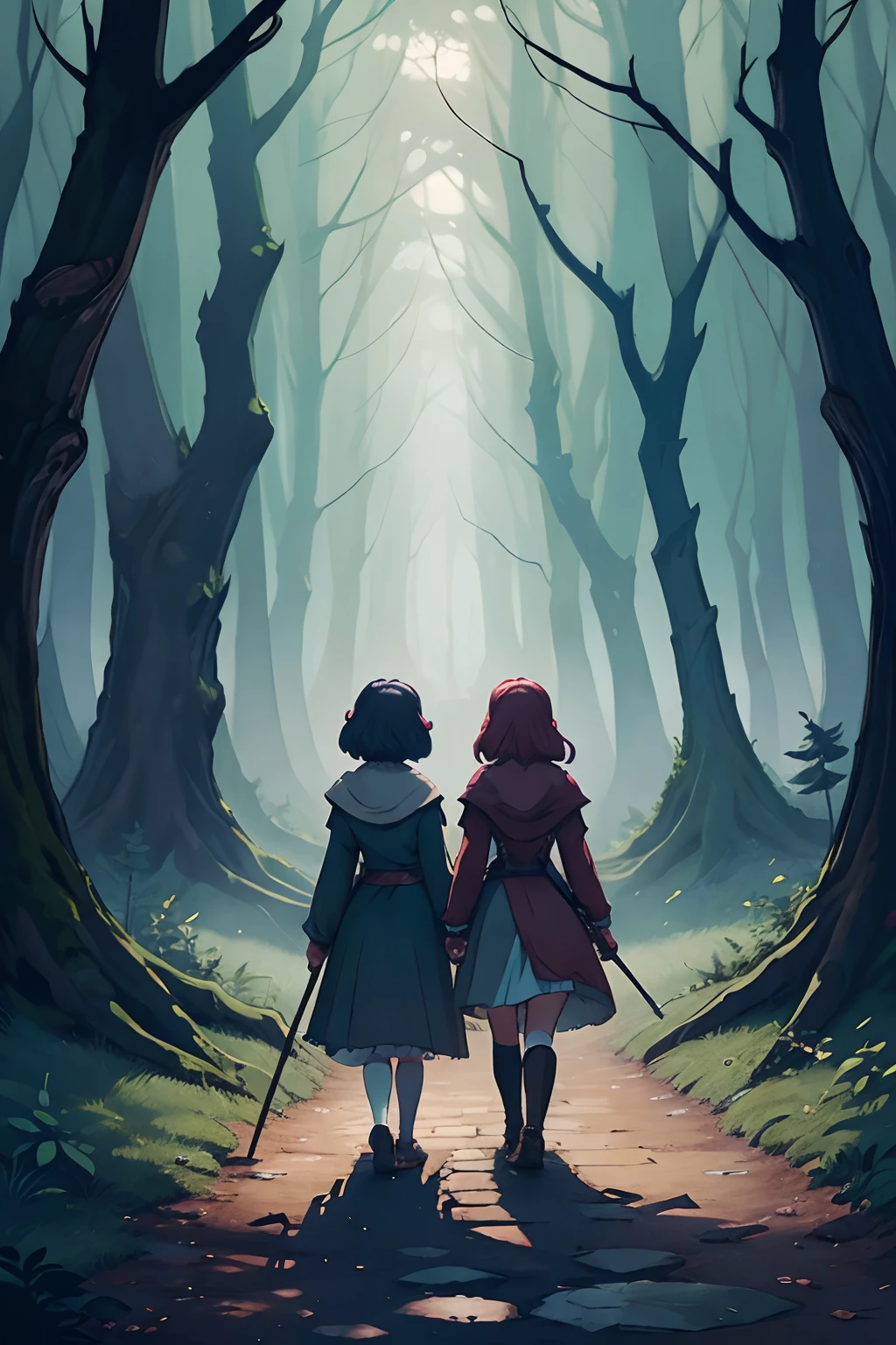 Lily and Rose started walking towards the dark forest.
