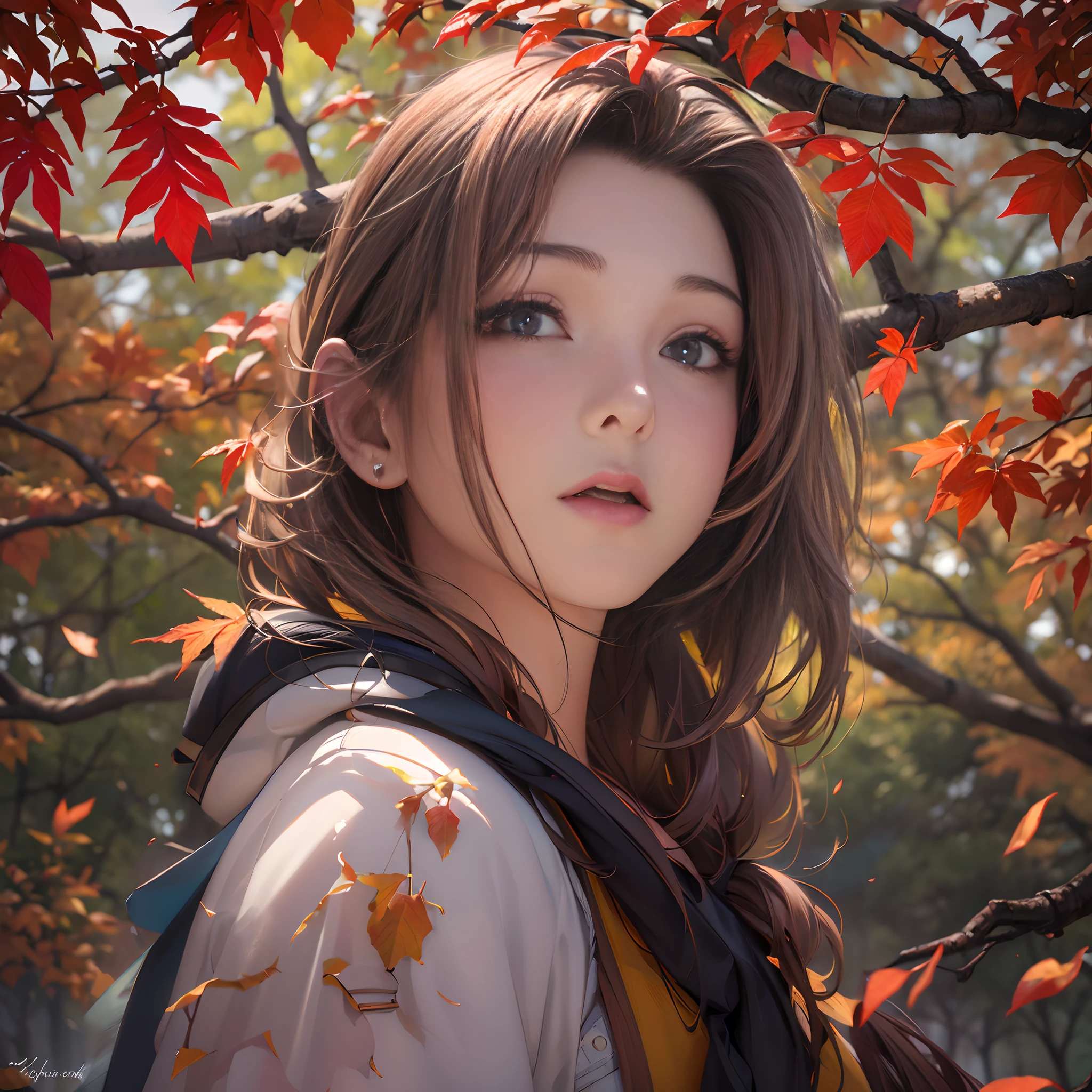 Trees with crimson leaves