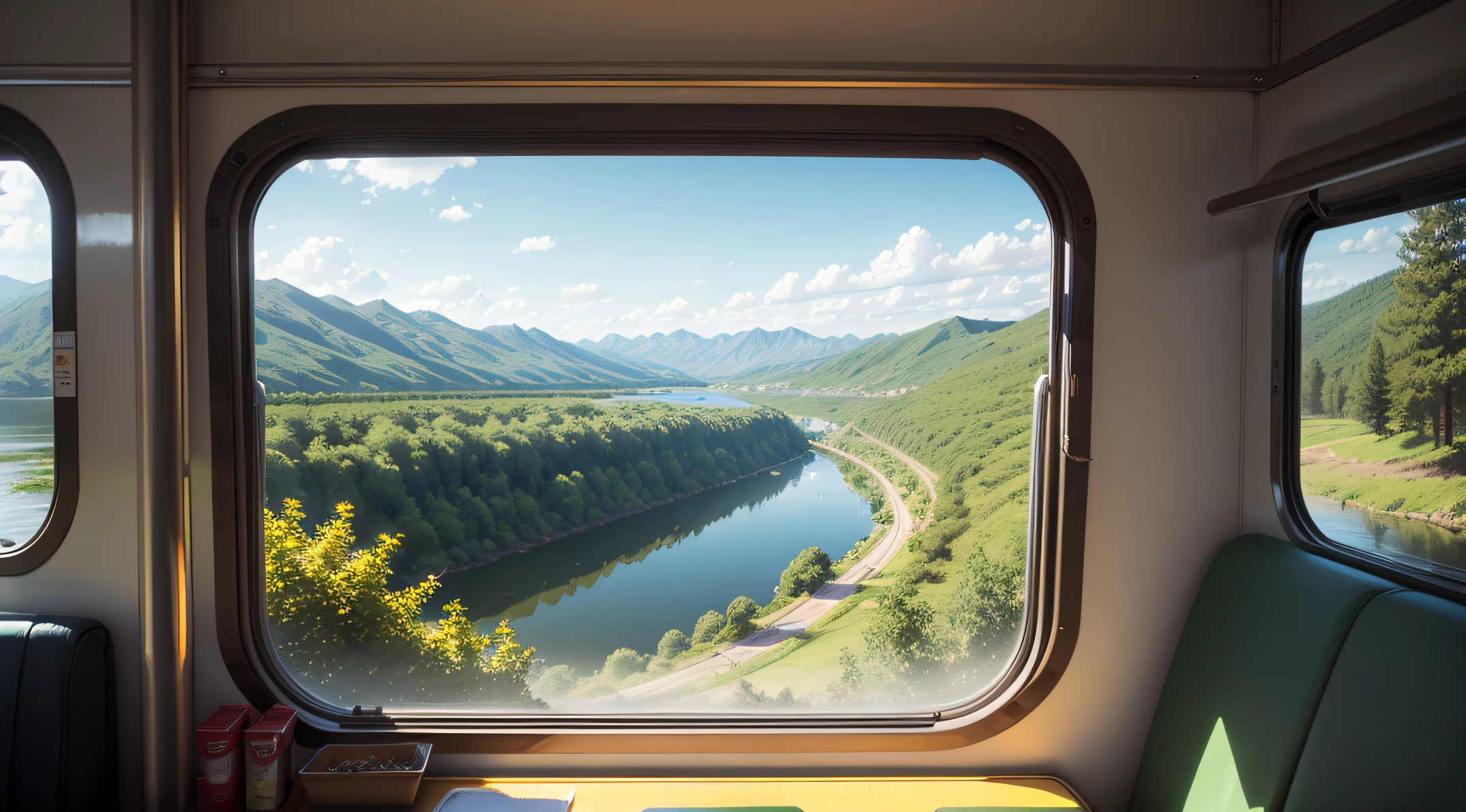 View from the train window, lake view, Bushes